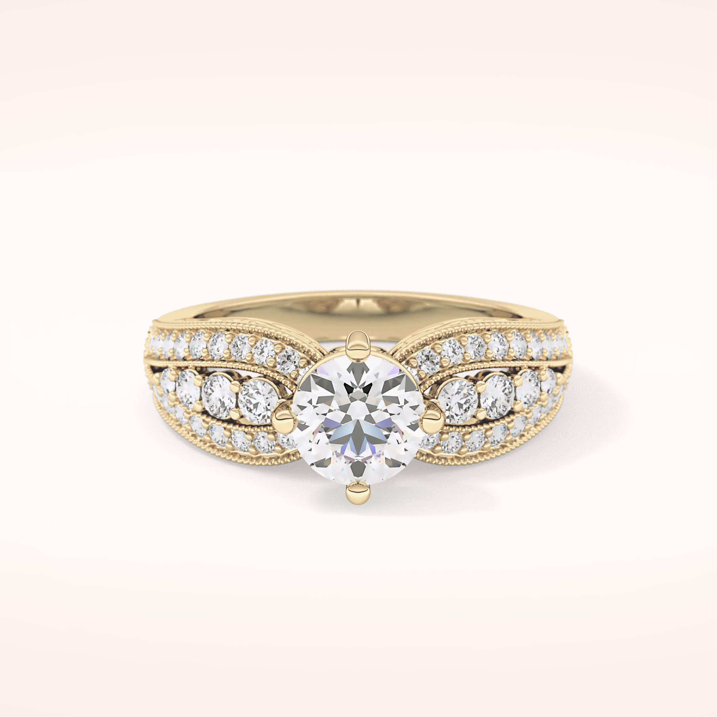1.02 CT Round Shaped Double Shank & Pave Moissanite Engagement Ring