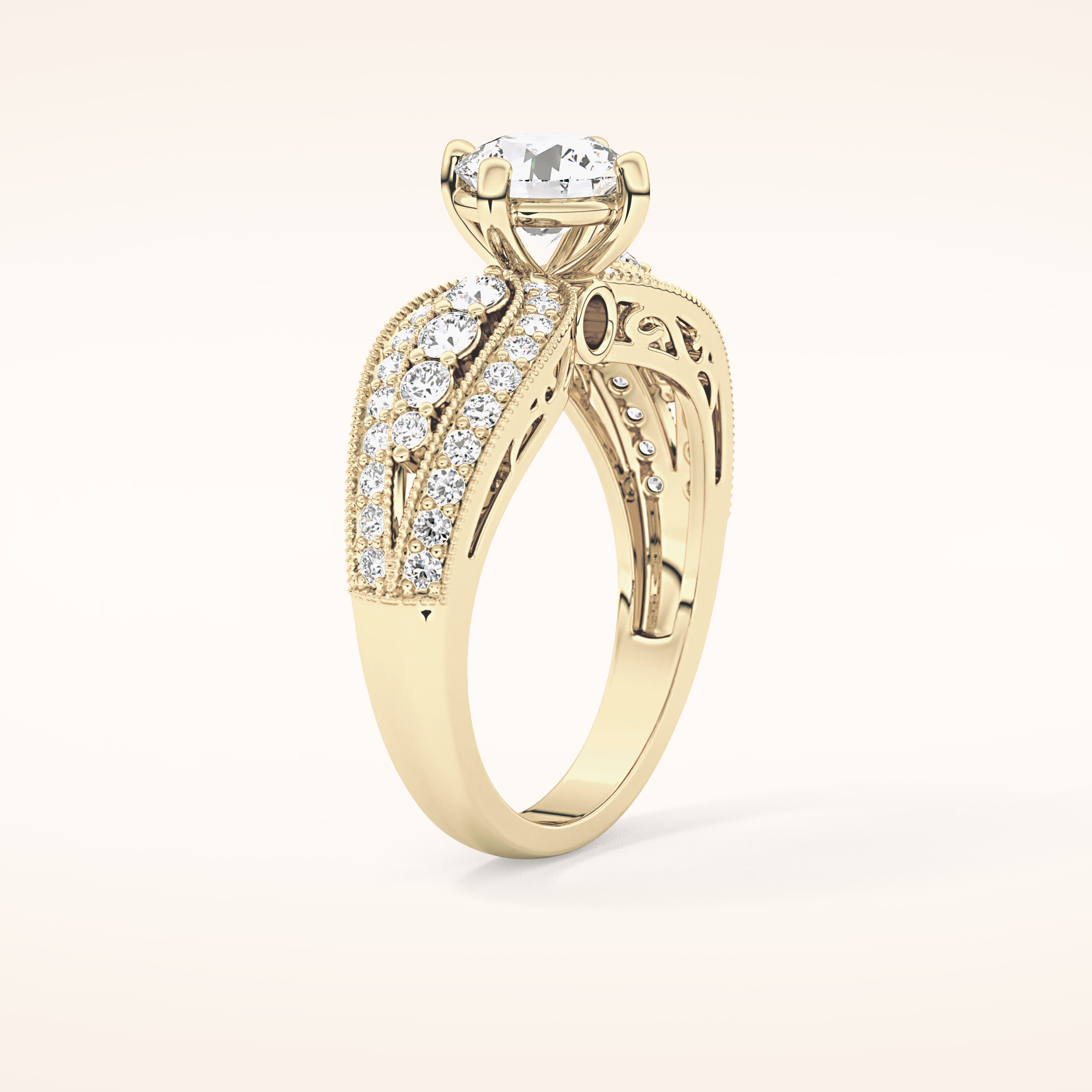 1.02 CT Round Shaped Double Shank & Pave Moissanite Engagement Ring