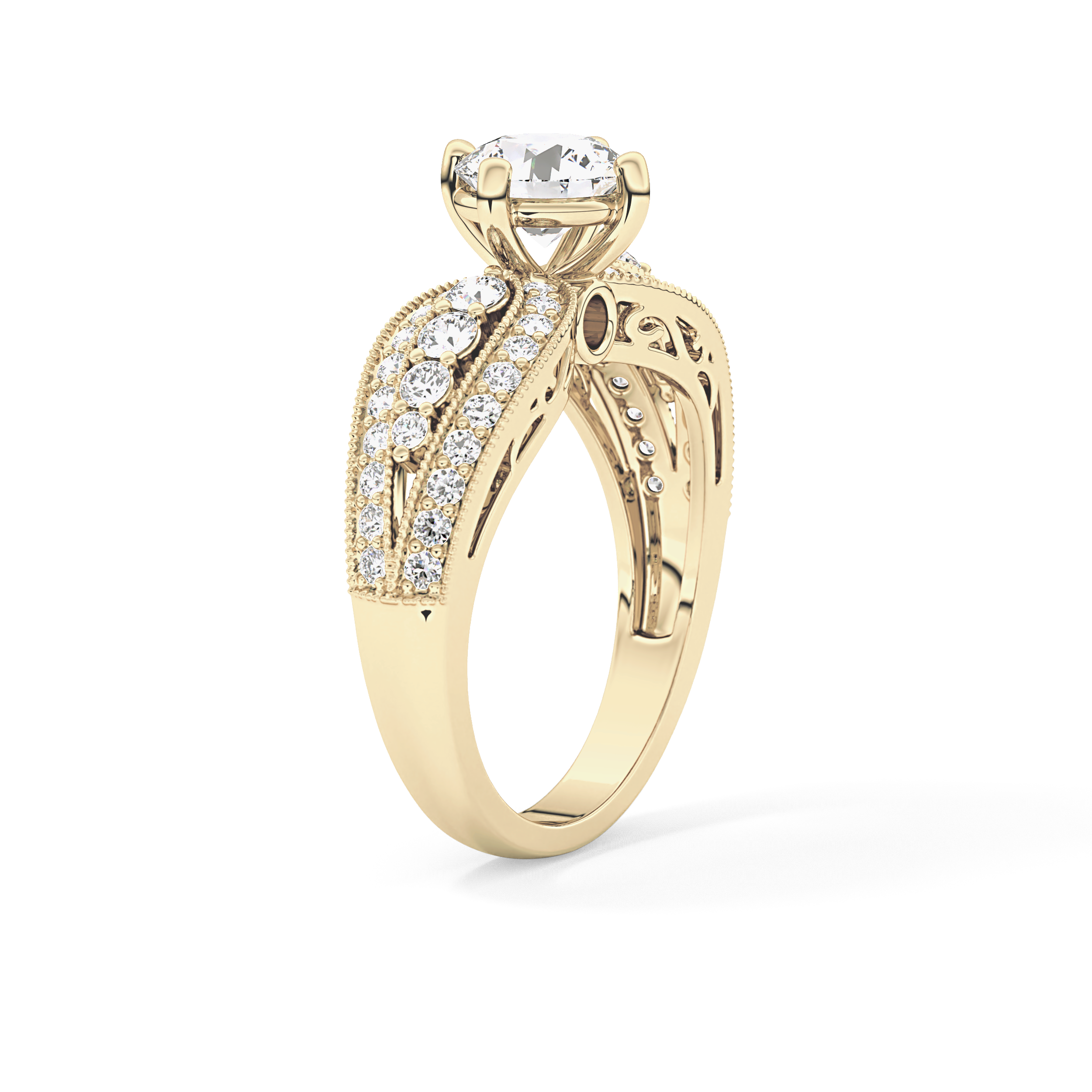 Round Pave Lab Grown Diamond Engagement Ring