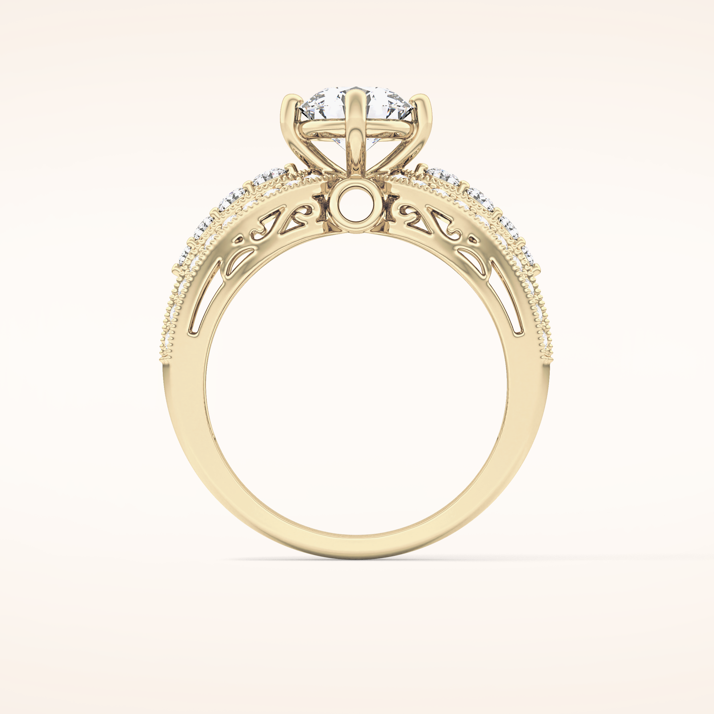 1.02 CT Round Shaped Double Shank & Pave Moissanite Engagement Ring