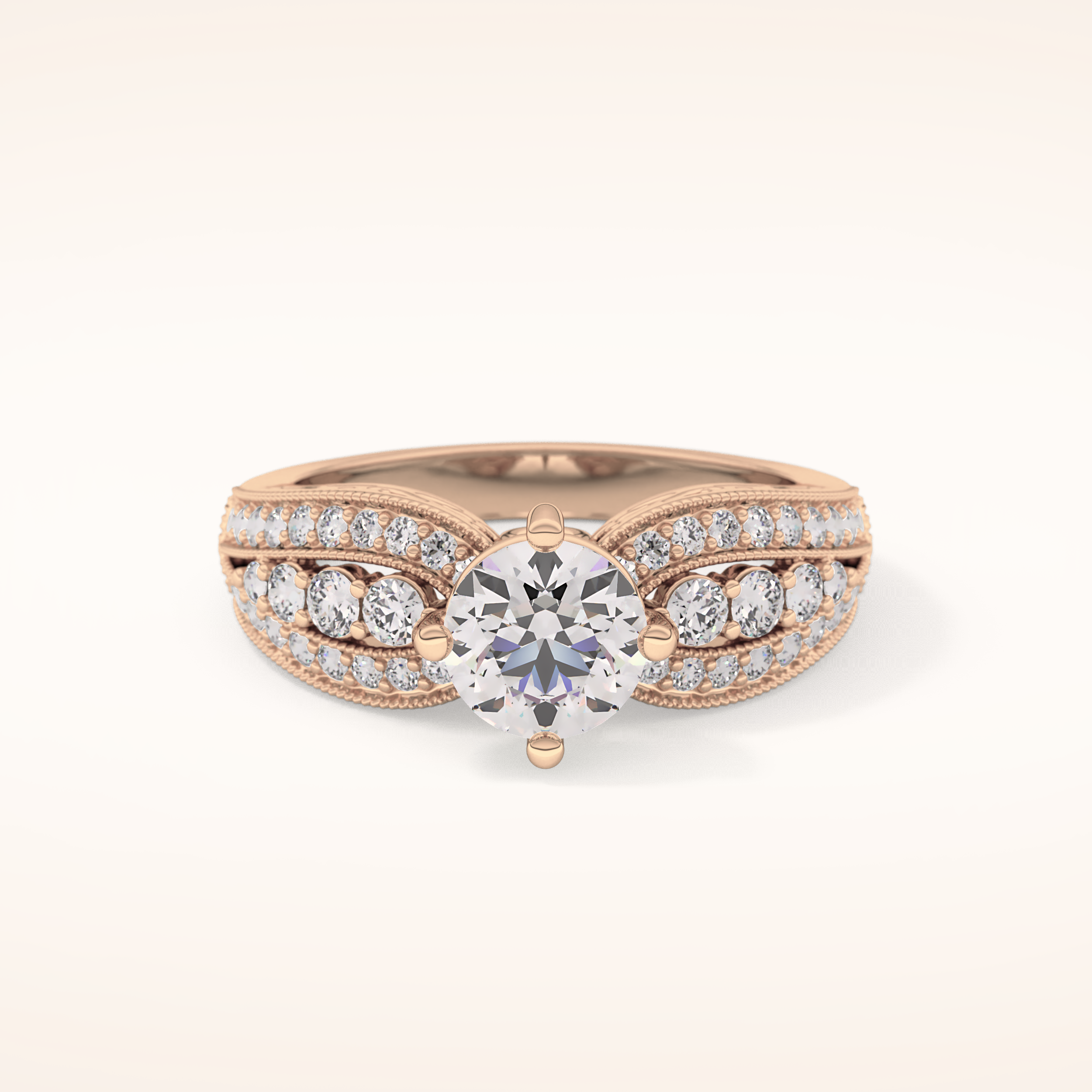 1.02 CT Round Shaped Double Shank & Pave Moissanite Engagement Ring
