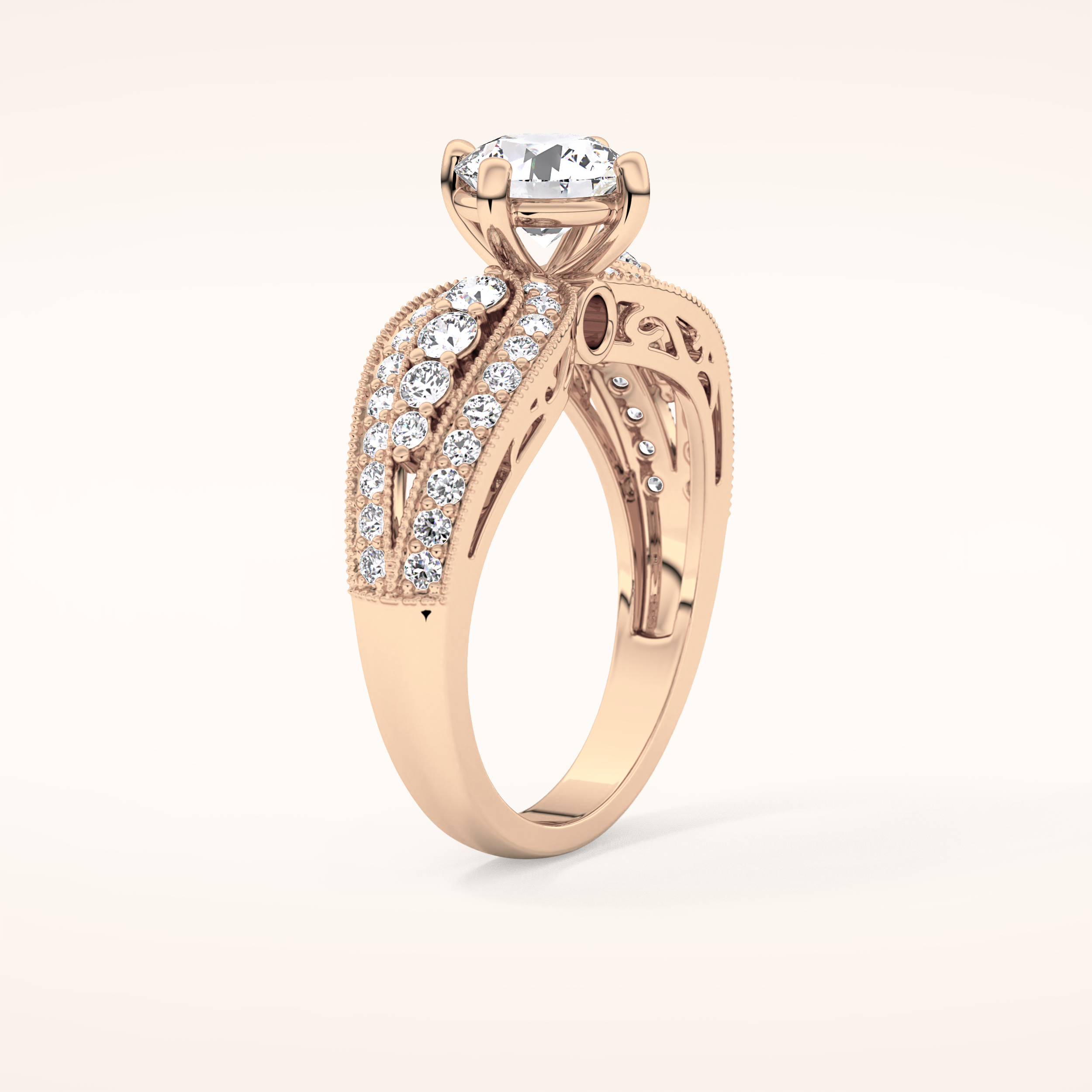 1.02 CT Round Shaped Double Shank & Pave Moissanite Engagement Ring