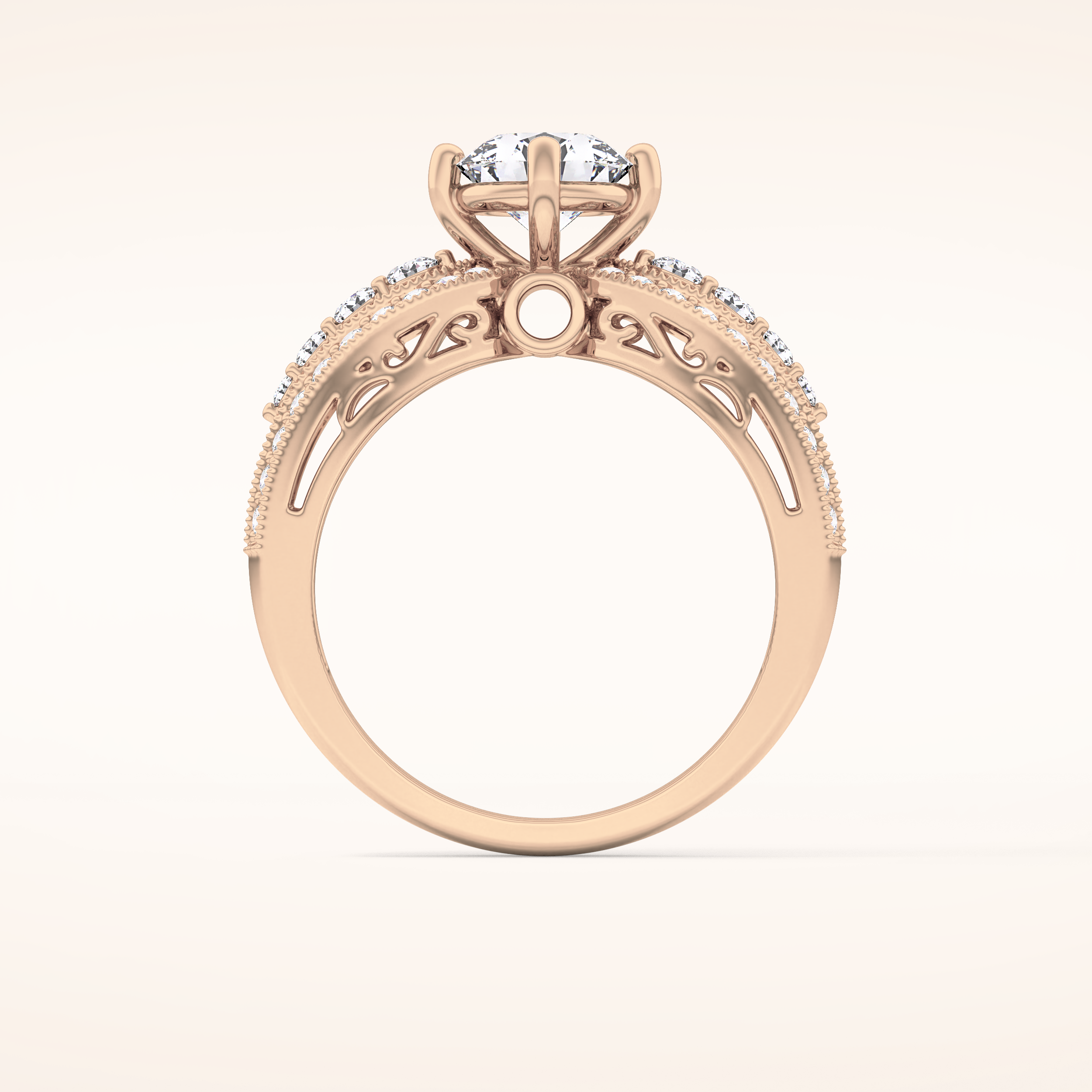 1.02 CT Round Shaped Double Shank & Pave Moissanite Engagement Ring