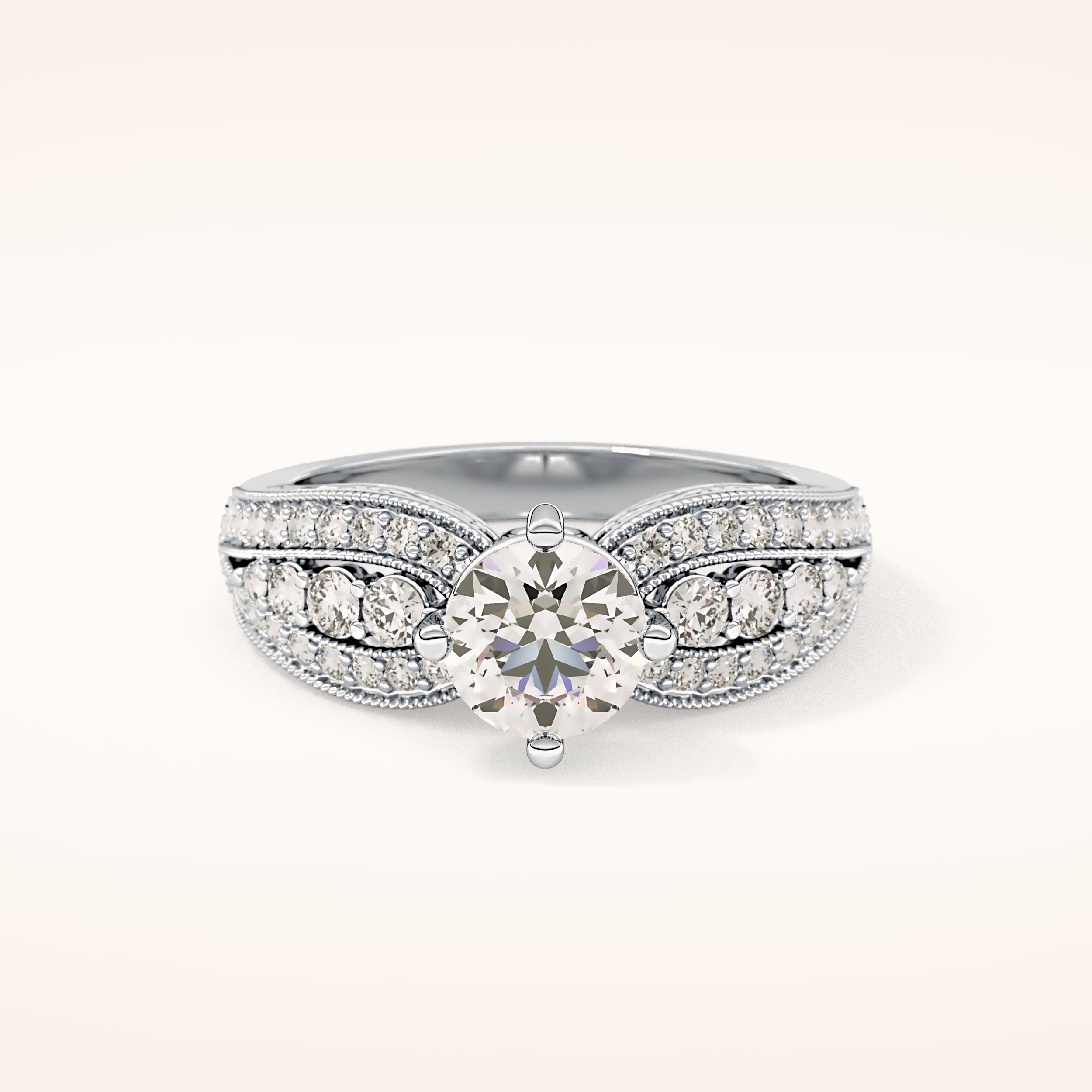 1.02 CT Round Shaped Double Shank & Pave Moissanite Engagement Ring