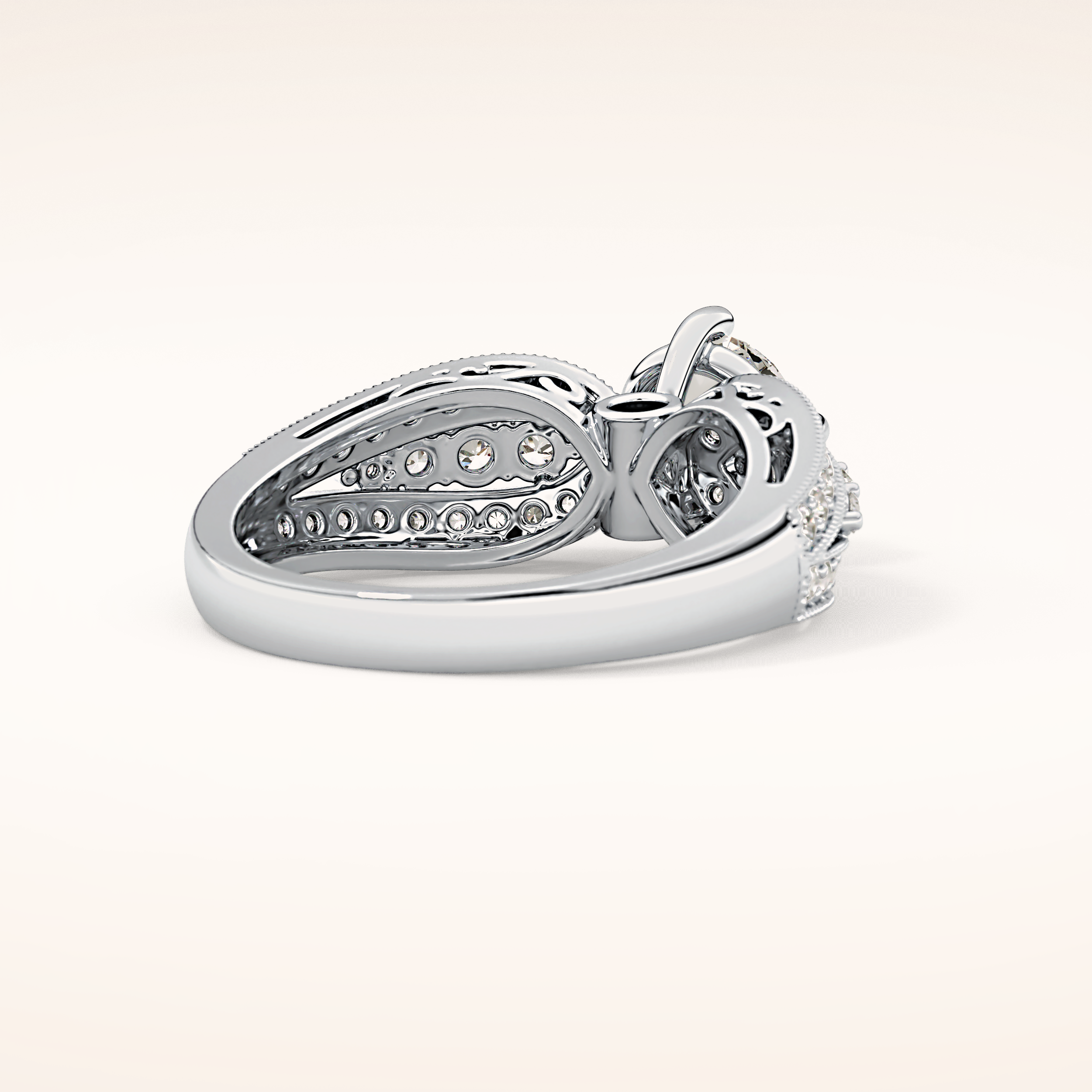 1.02 CT Round Shaped Double Shank & Pave Moissanite Engagement Ring