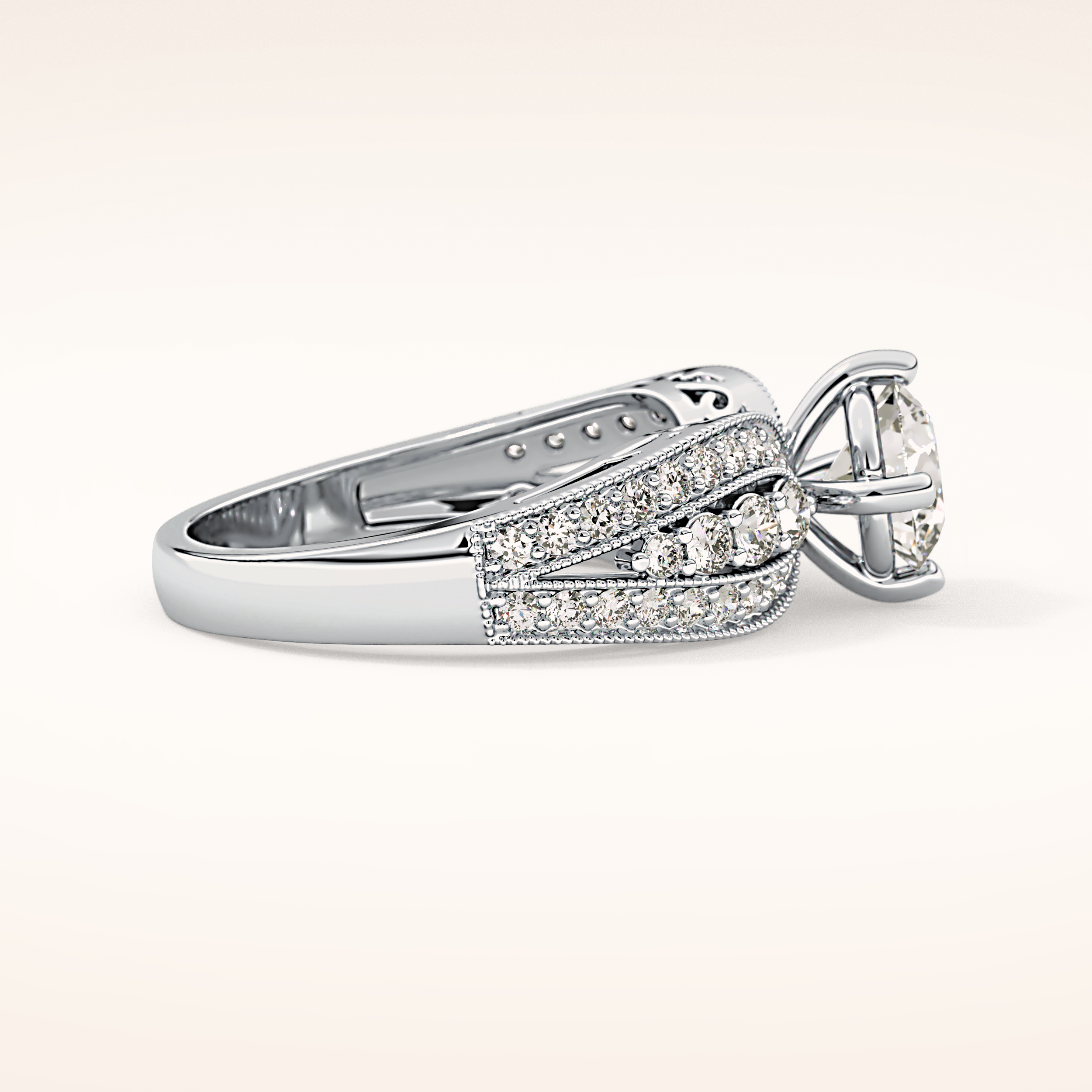 1.02 CT Round Shaped Double Shank & Pave Moissanite Engagement Ring