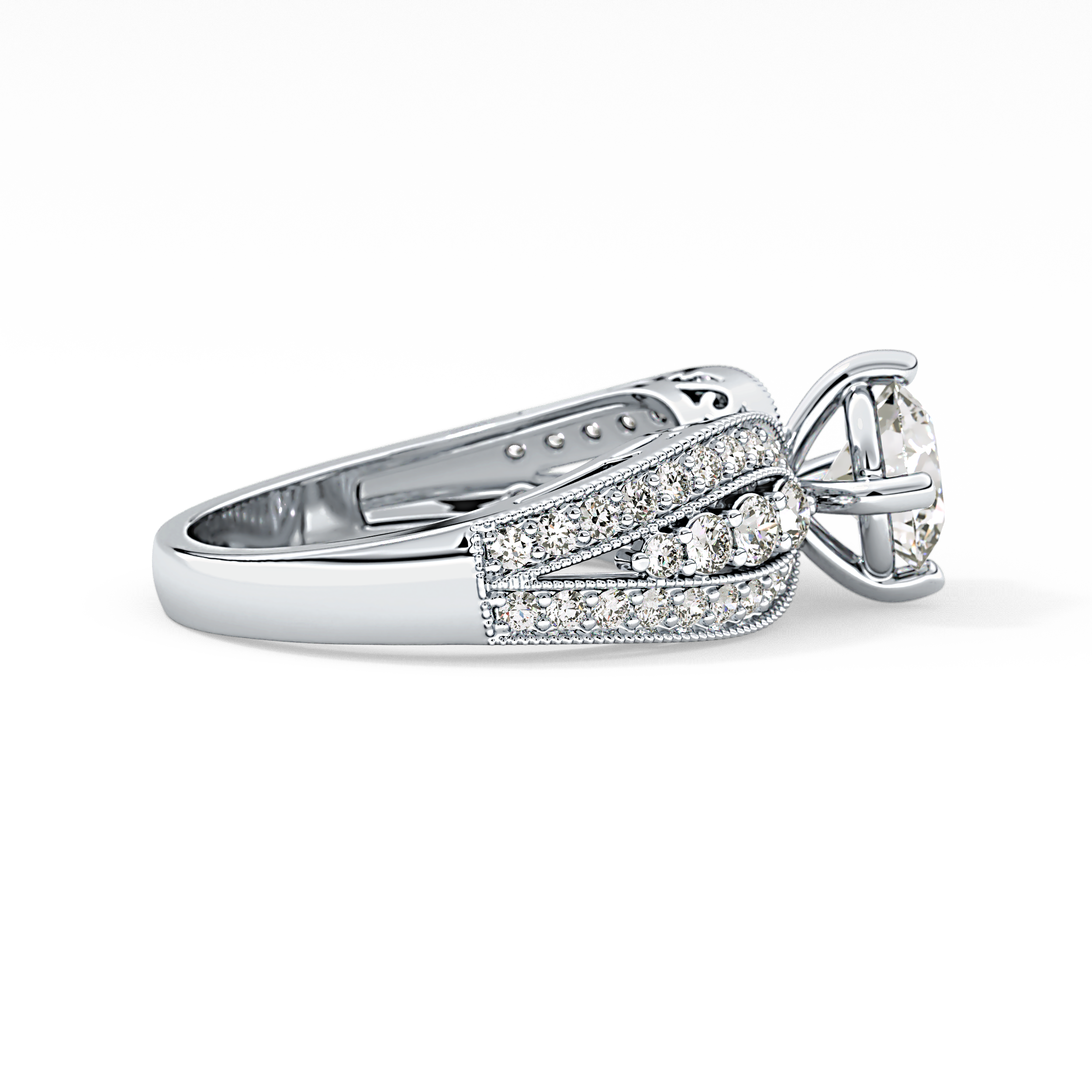 Round Pave Lab Grown Diamond Engagement Ring