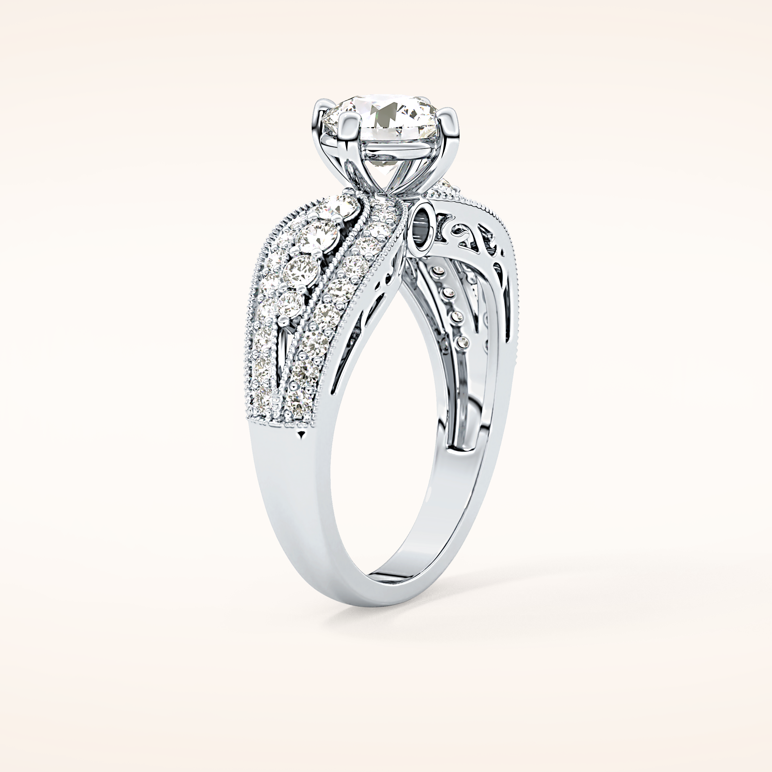 1.02 CT Round Shaped Double Shank & Pave Moissanite Engagement Ring