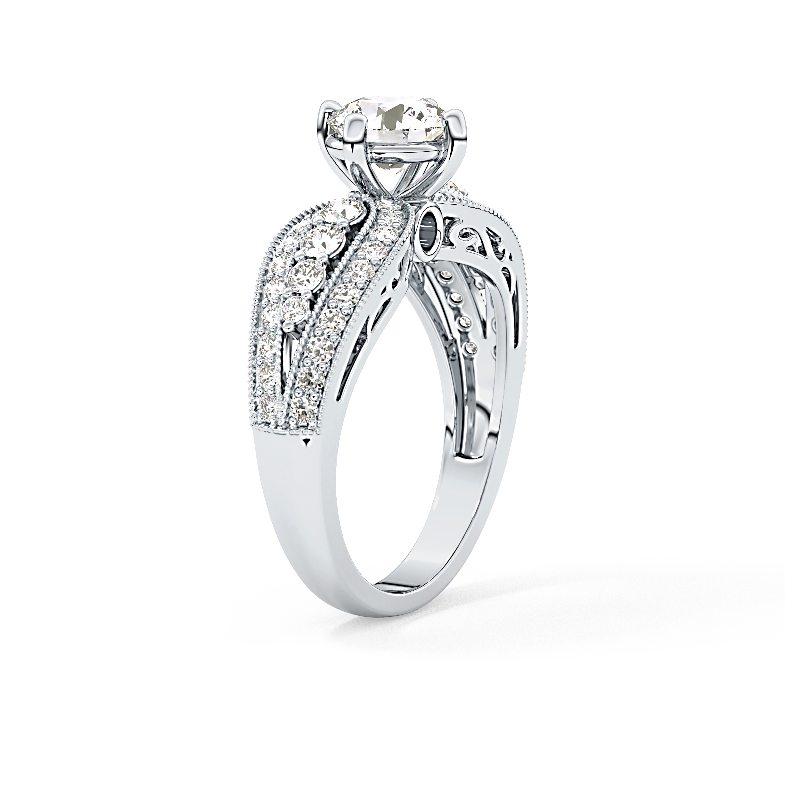 Round Pave Lab Grown Diamond Engagement Ring