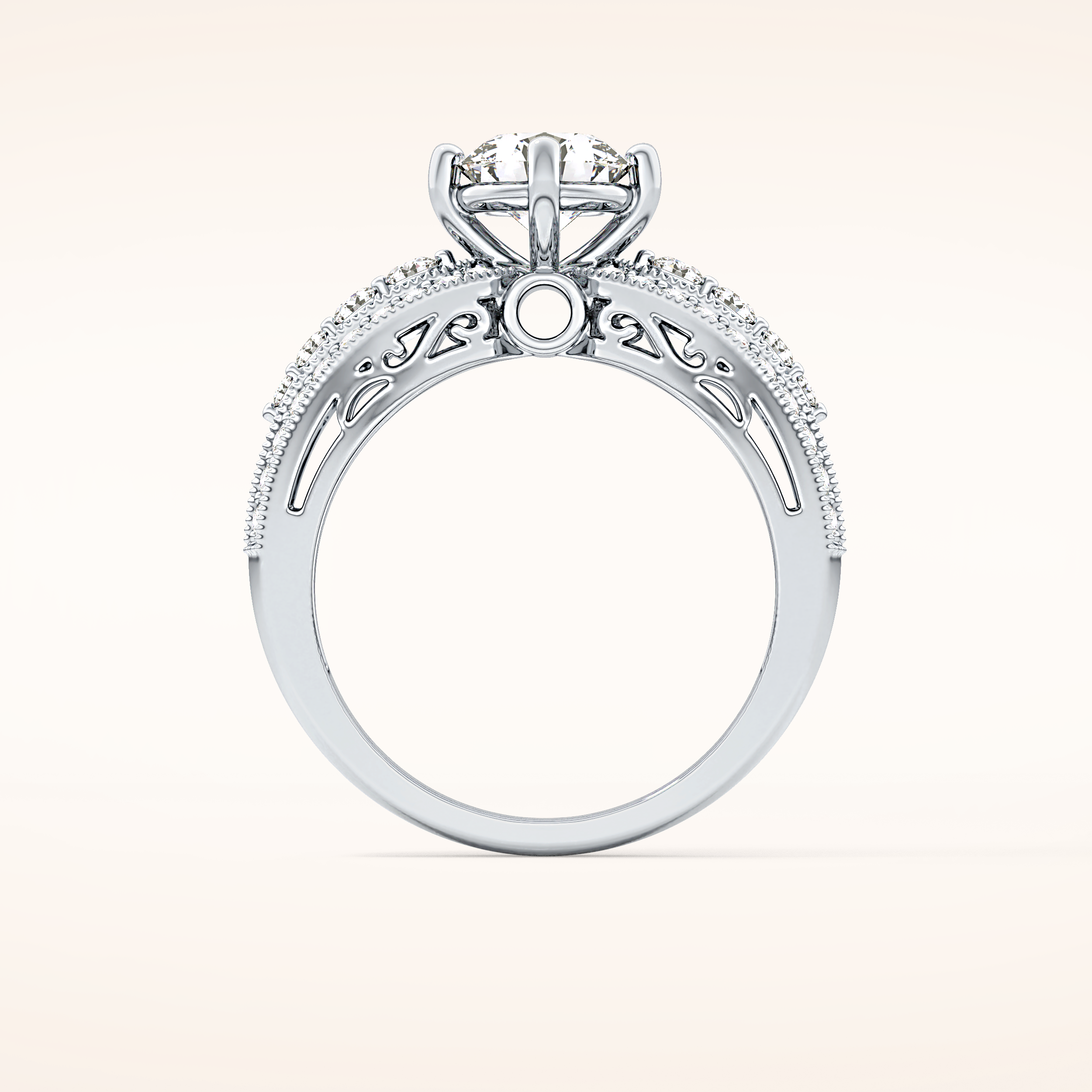 1.02 CT Round Shaped Double Shank & Pave Moissanite Engagement Ring