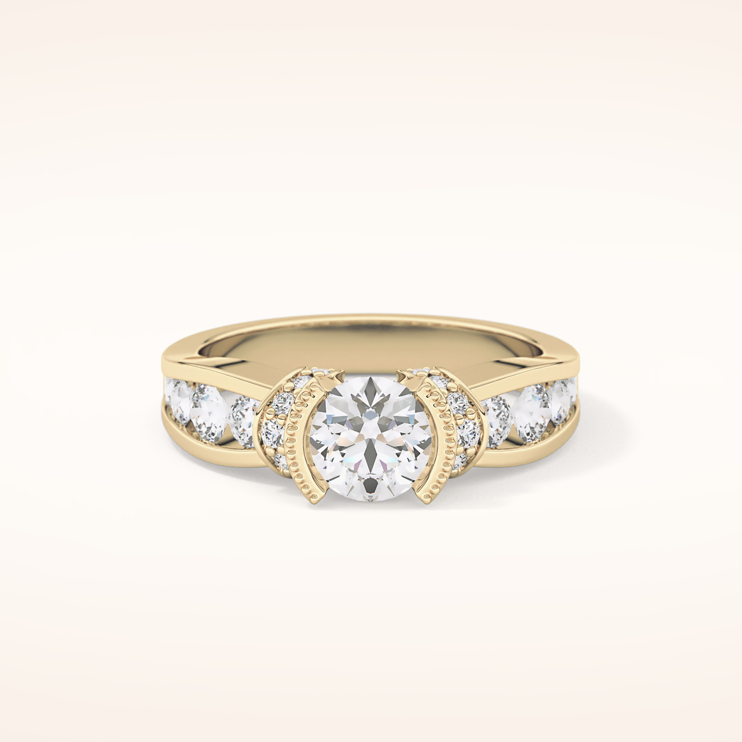 1.02 CT Round Shaped Pave Moissanite Engagement Ring