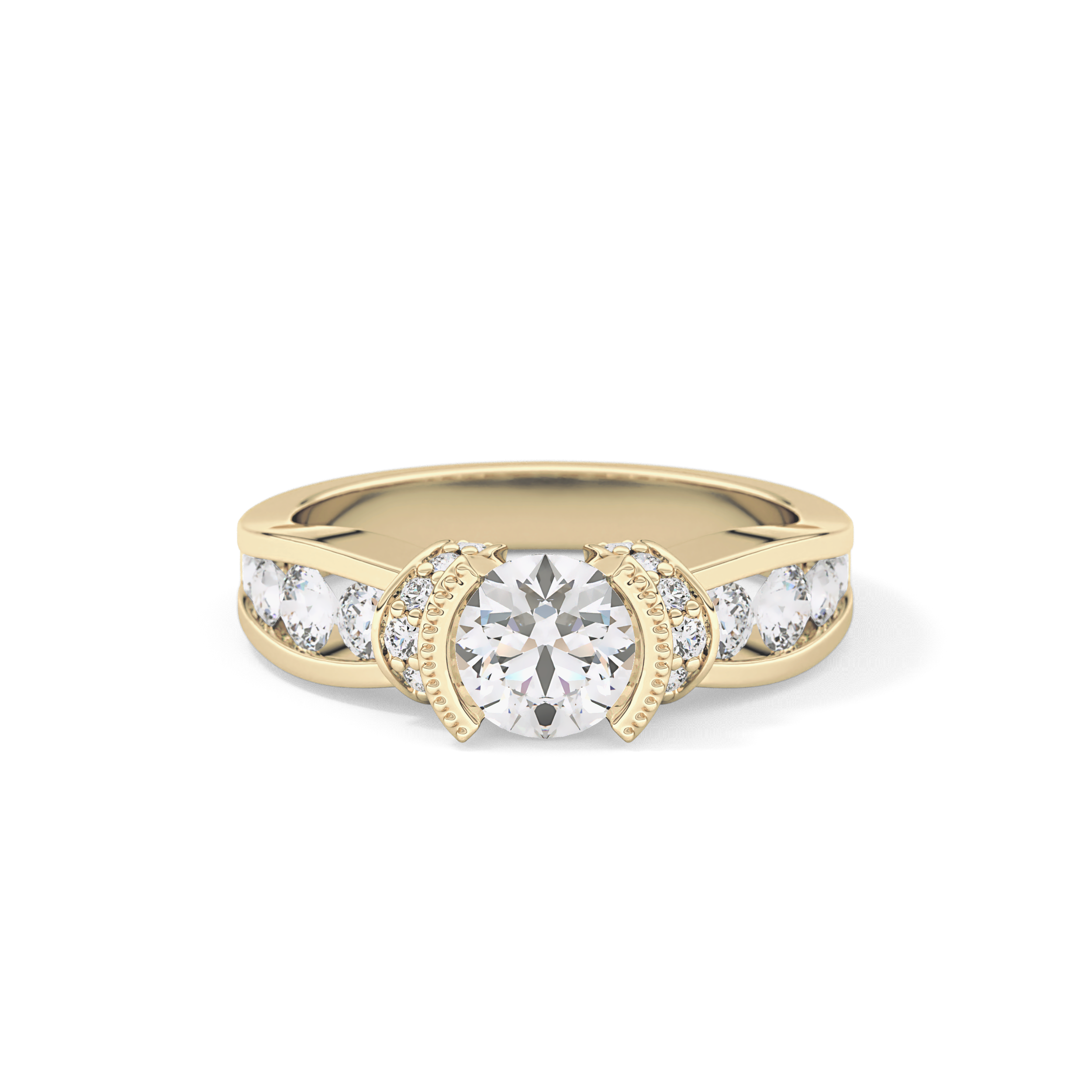Round Channel Pave Lab Grown Diamond Engagement Ring