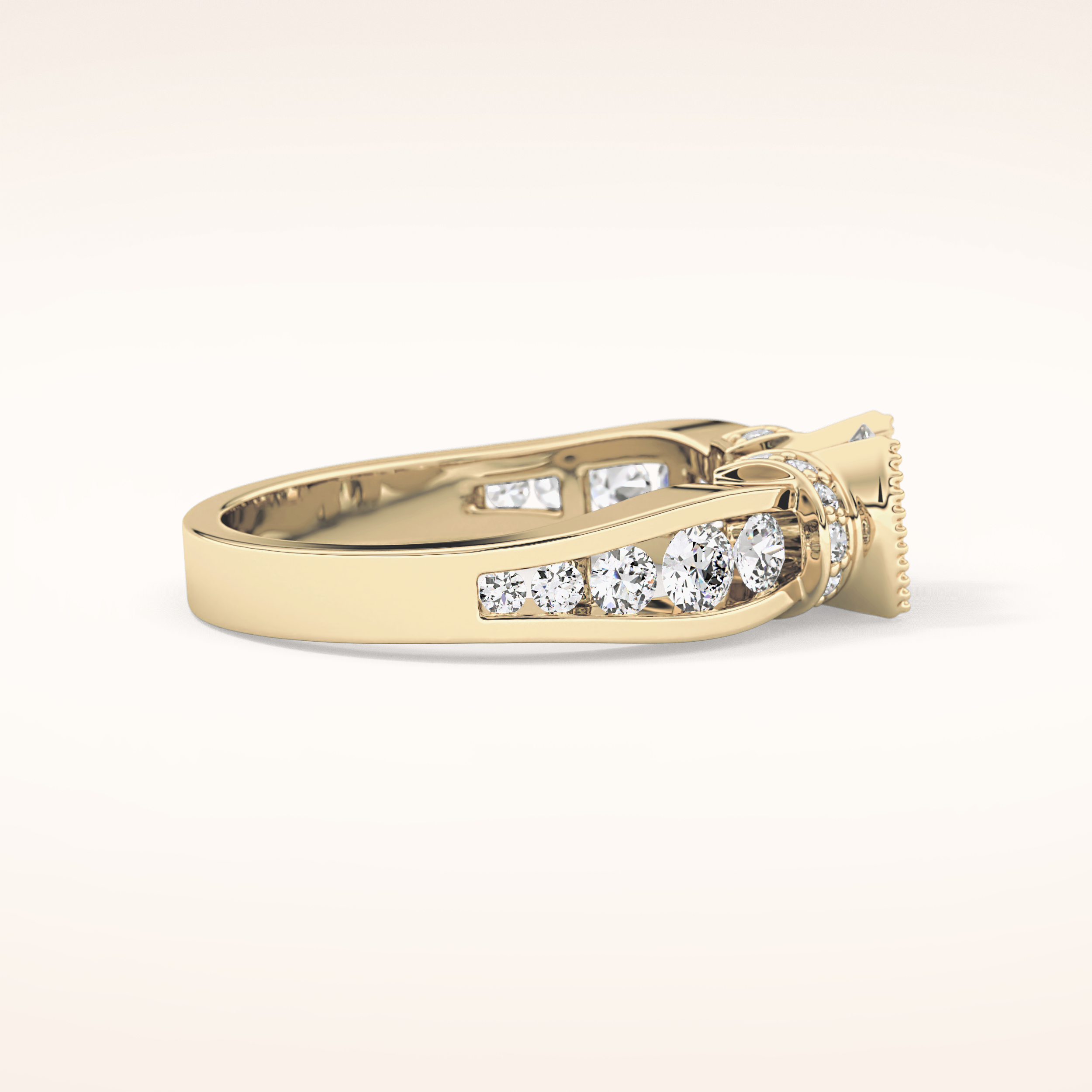 1.02 CT Round Shaped Pave Moissanite Engagement Ring