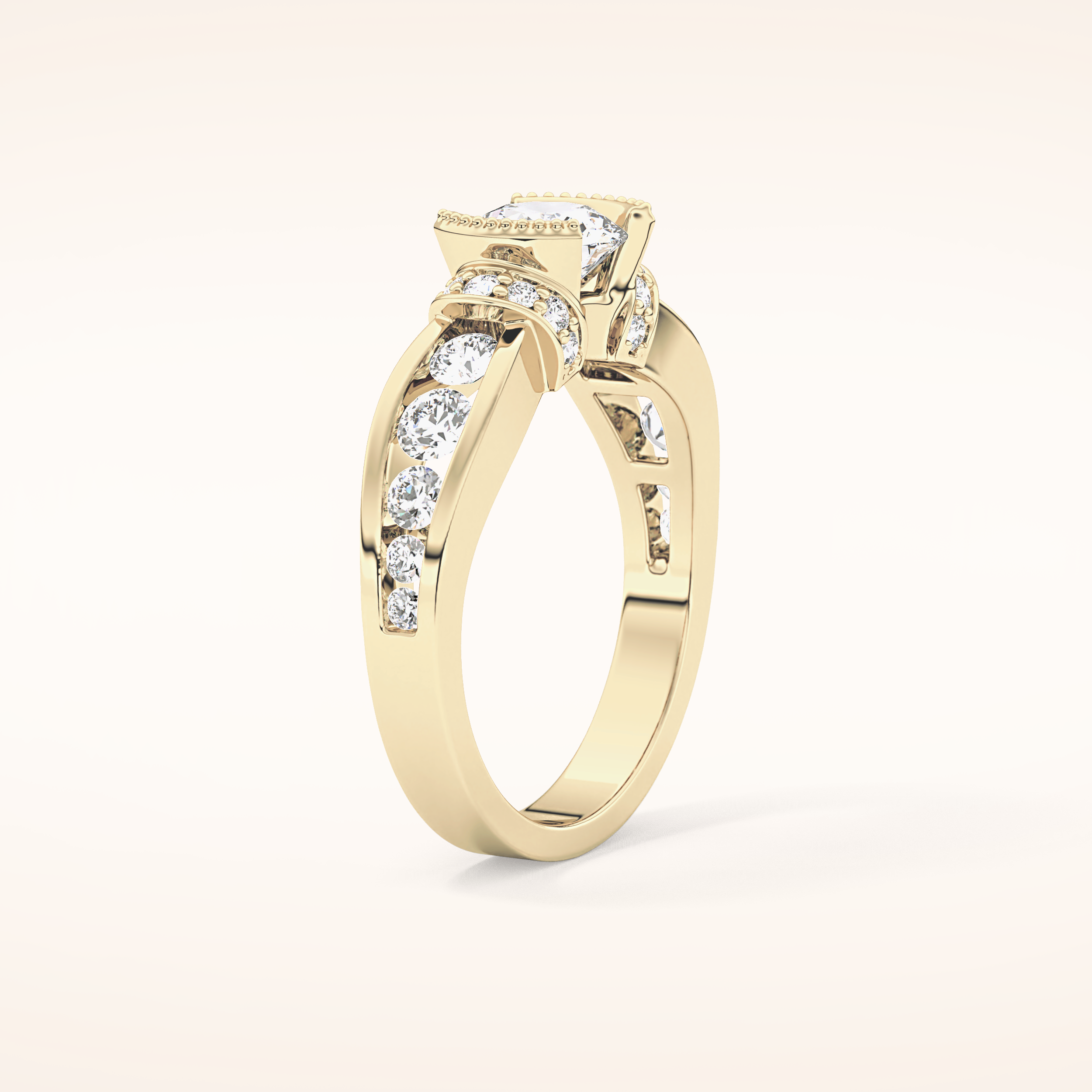 1.02 CT Round Shaped Pave Moissanite Engagement Ring