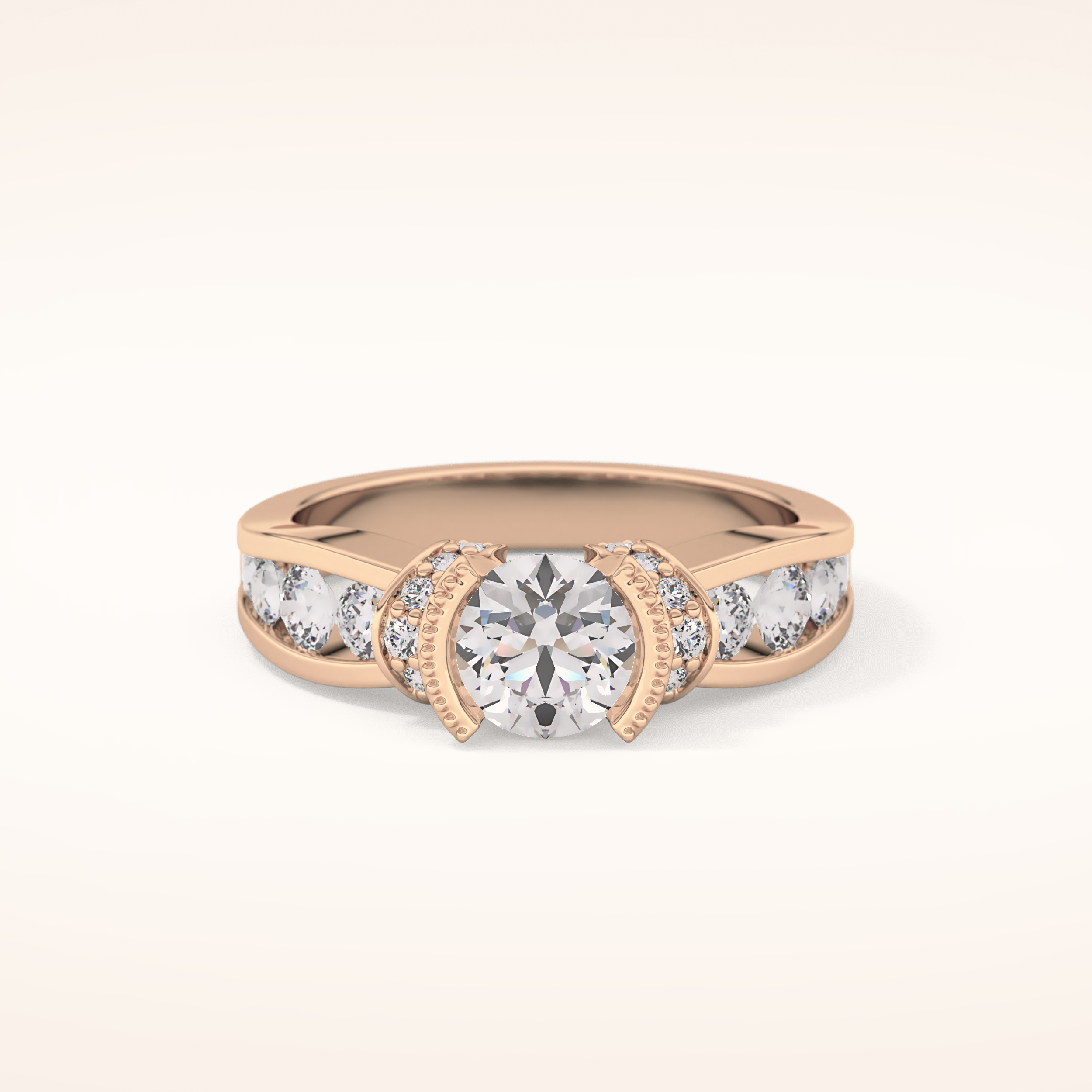 1.02 CT Round Shaped Pave Moissanite Engagement Ring