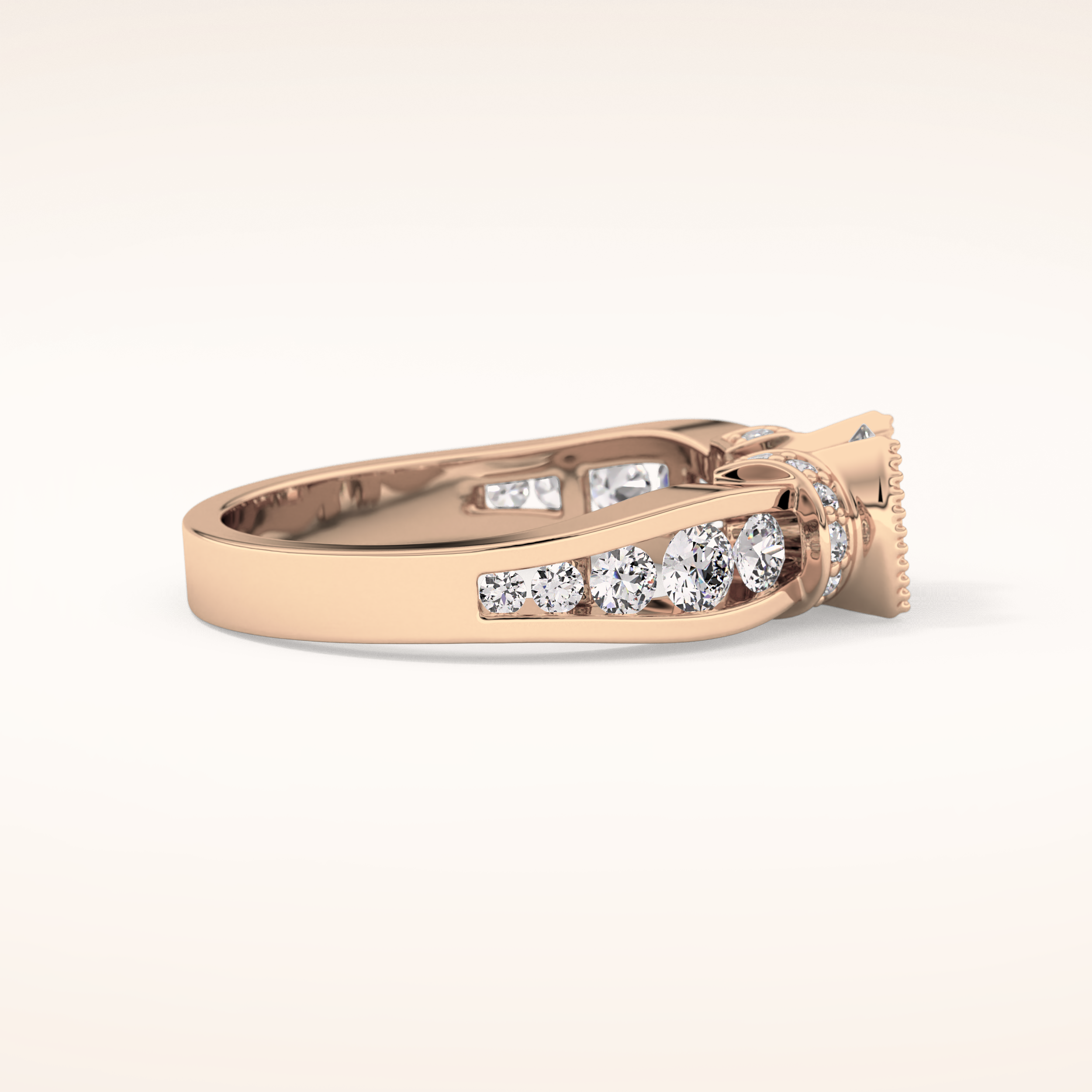 1.02 CT Round Shaped Pave Moissanite Engagement Ring