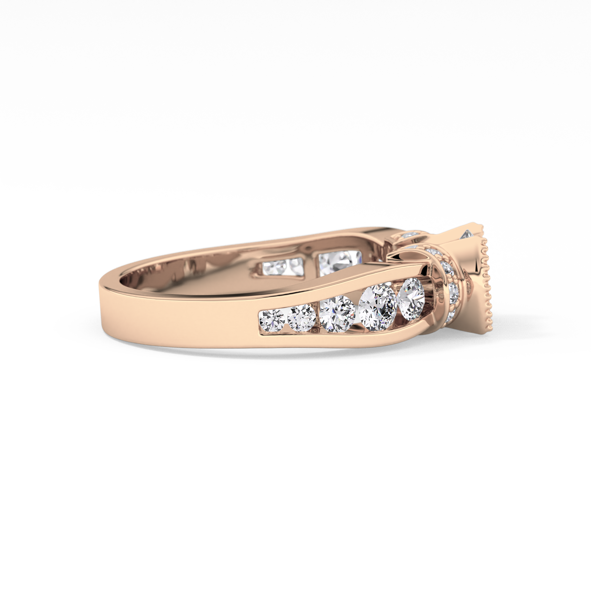 Round Channel Pave Lab Grown Diamond Engagement Ring