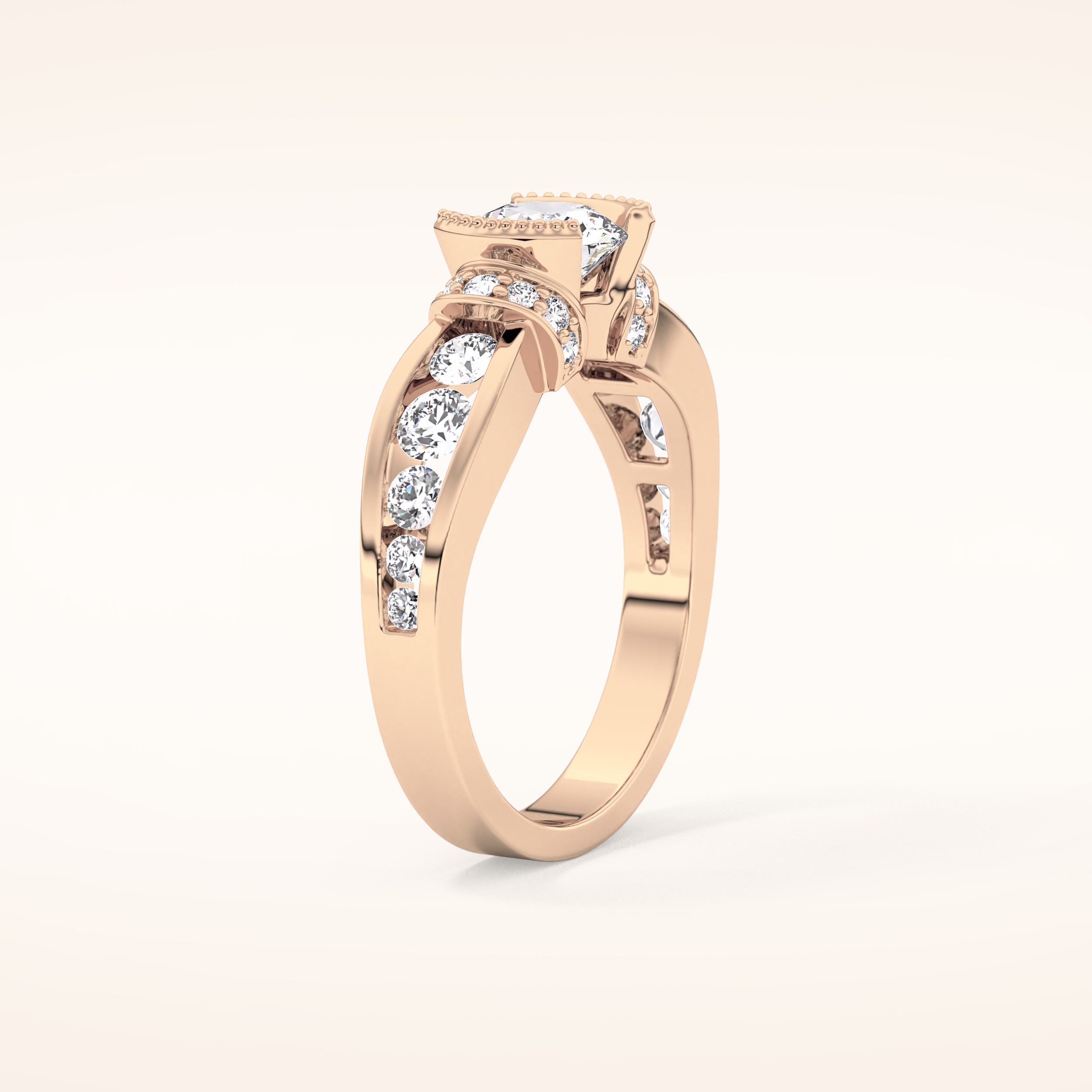 1.02 CT Round Shaped Pave Moissanite Engagement Ring