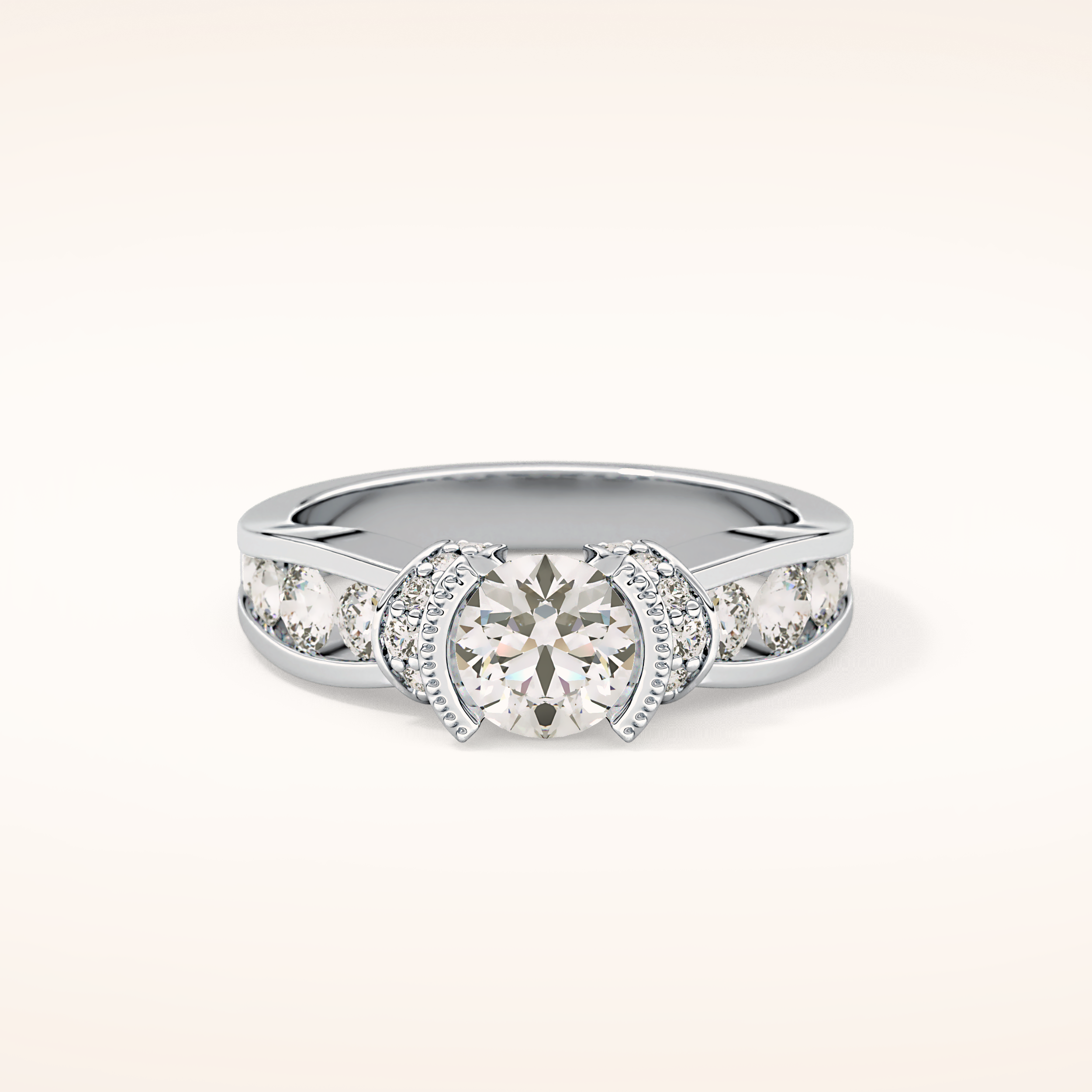 1.02 CT Round Shaped Pave Moissanite Engagement Ring