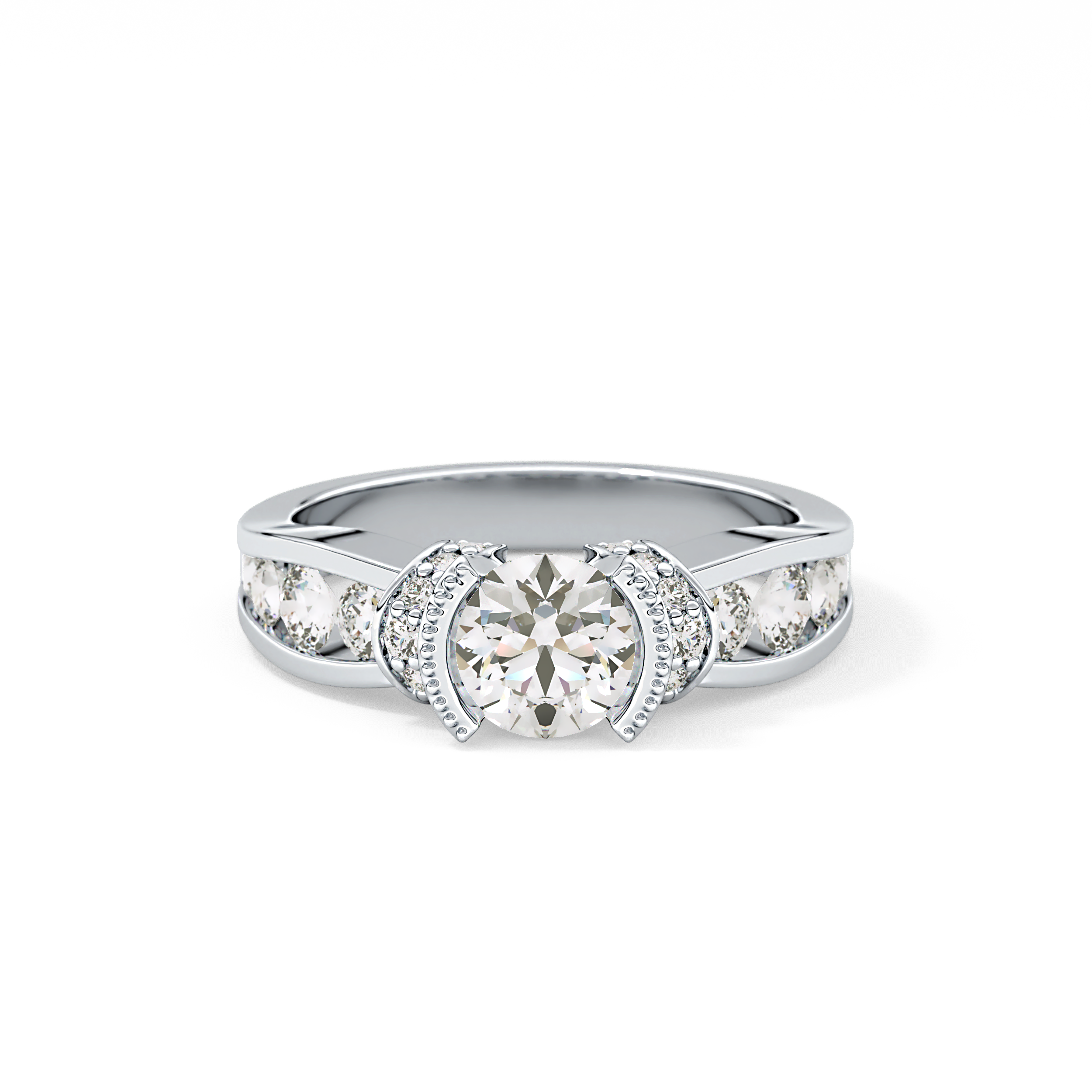 Round Channel Pave Lab Grown Diamond Engagement Ring