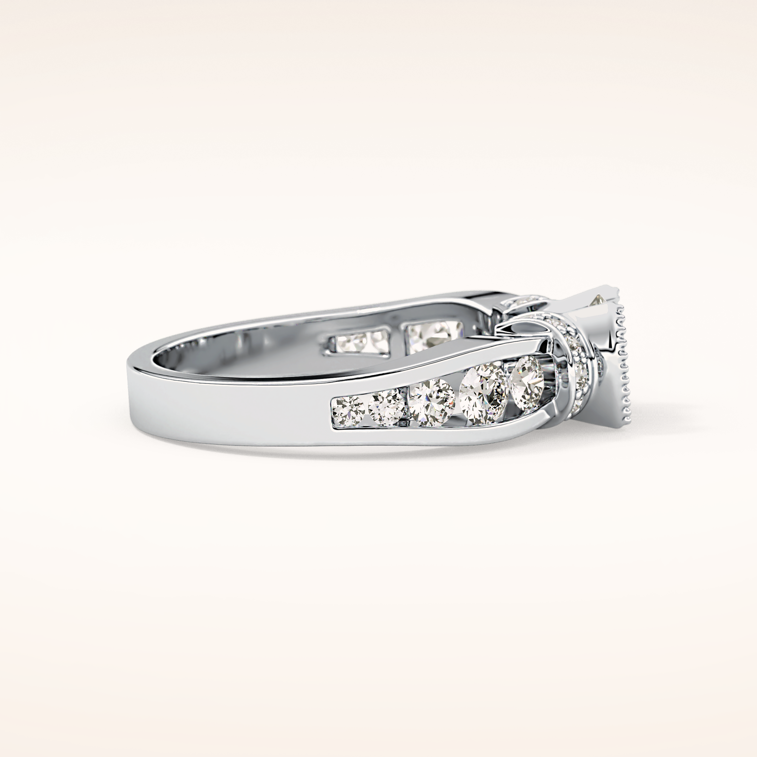 1.02 CT Round Shaped Pave Moissanite Engagement Ring