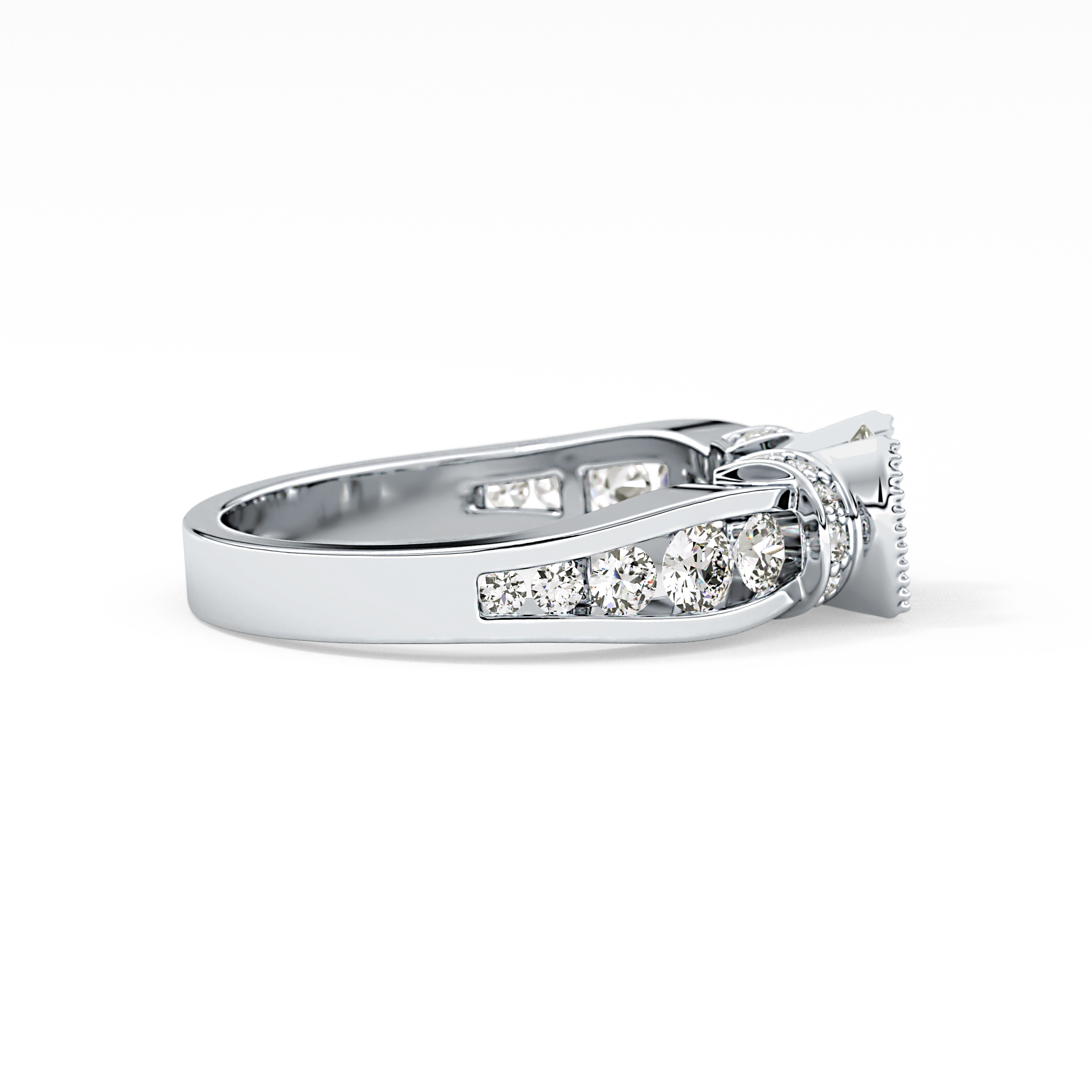 Round Channel Pave Lab Grown Diamond Engagement Ring