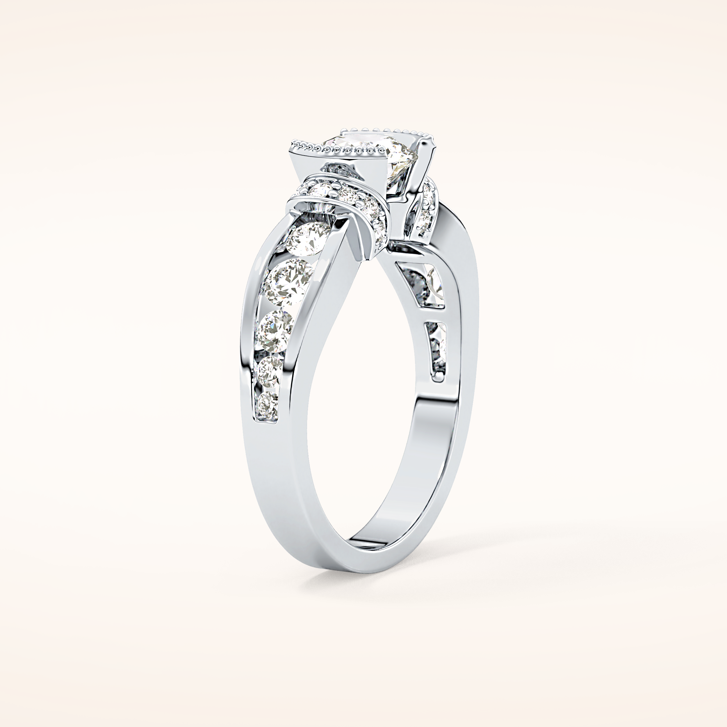1.02 CT Round Shaped Pave Moissanite Engagement Ring