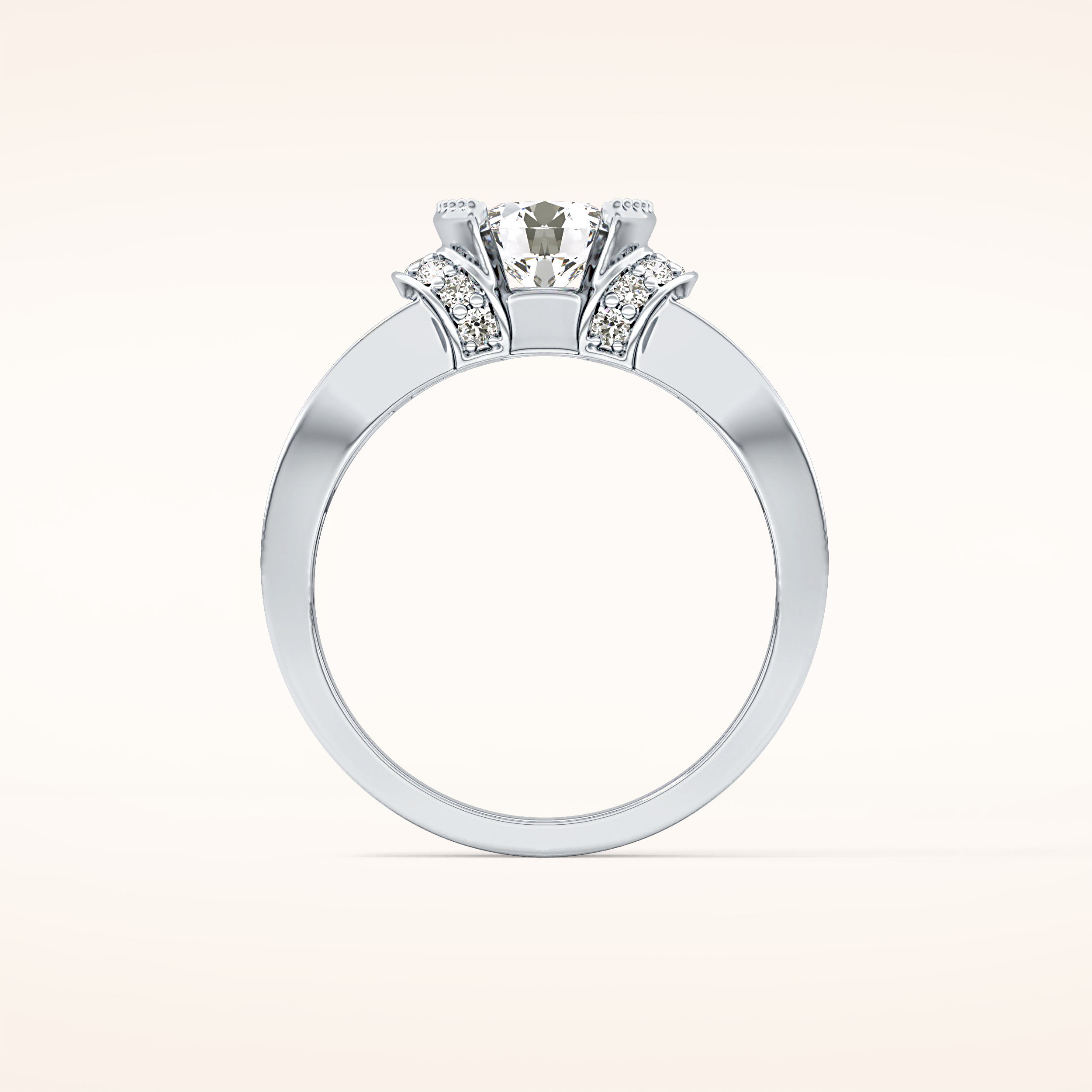 1.02 CT Round Shaped Pave Moissanite Engagement Ring