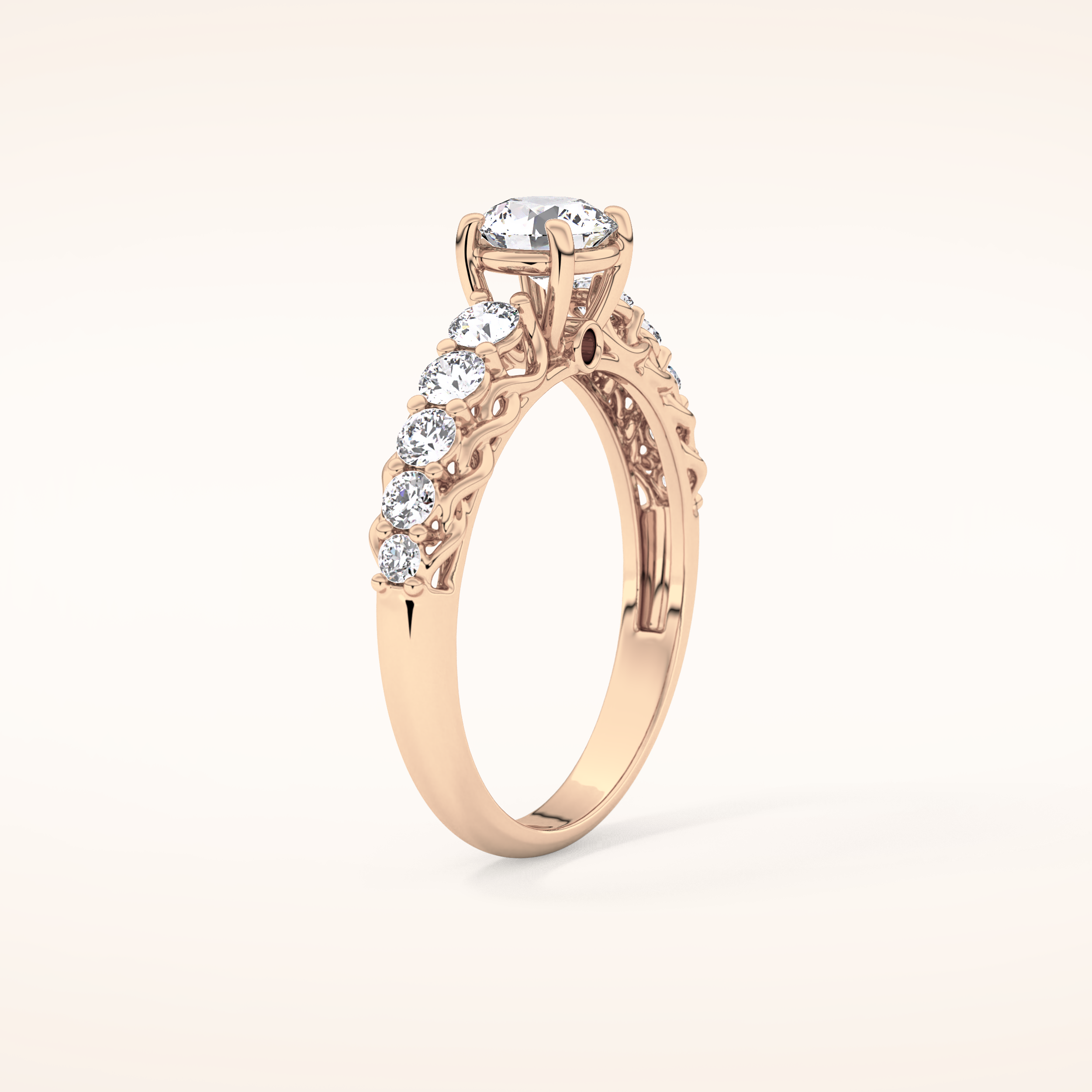 0.54 CT Round Shaped Pave Moissanite Engagement Ring