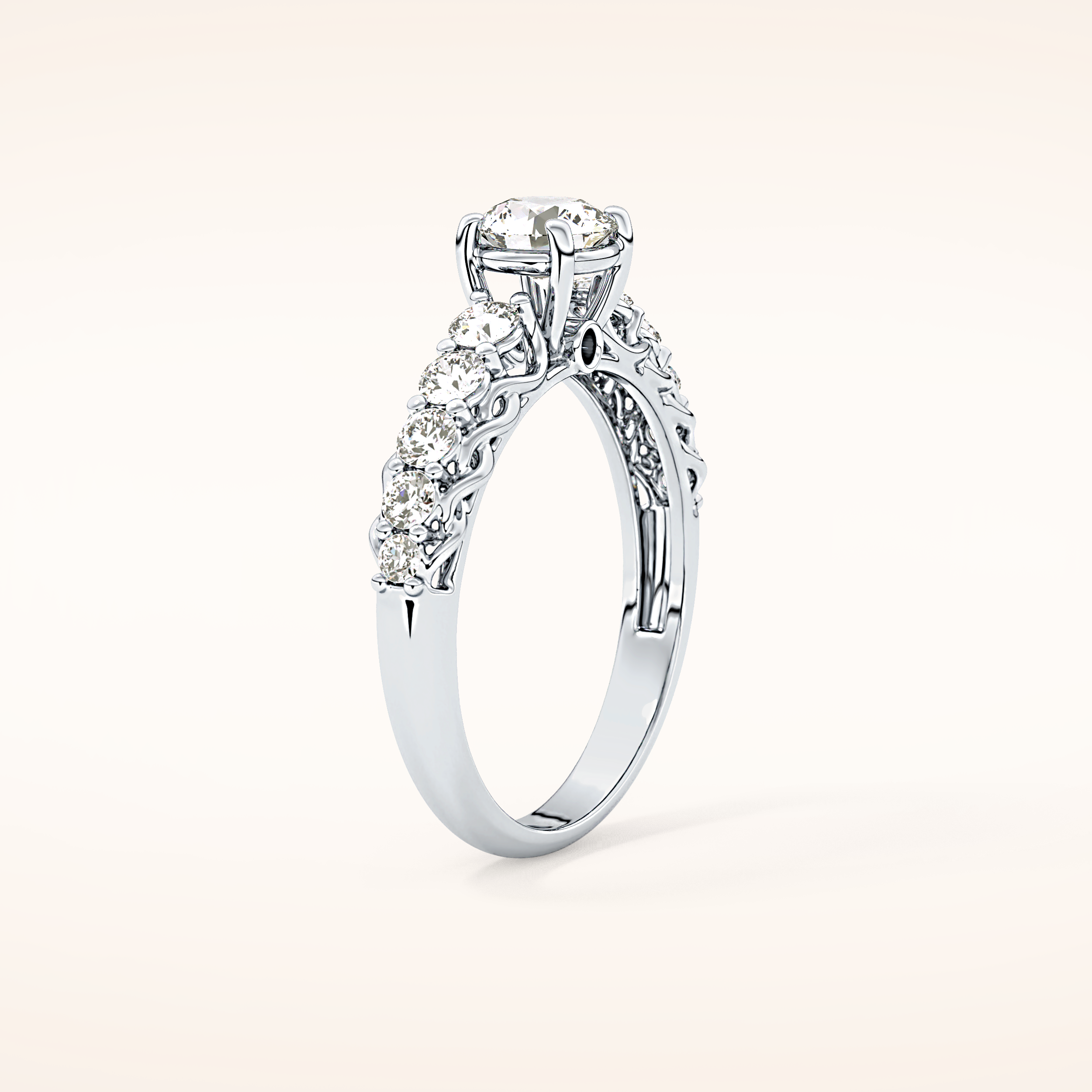 0.54 CT Round Shaped Pave Moissanite Engagement Ring