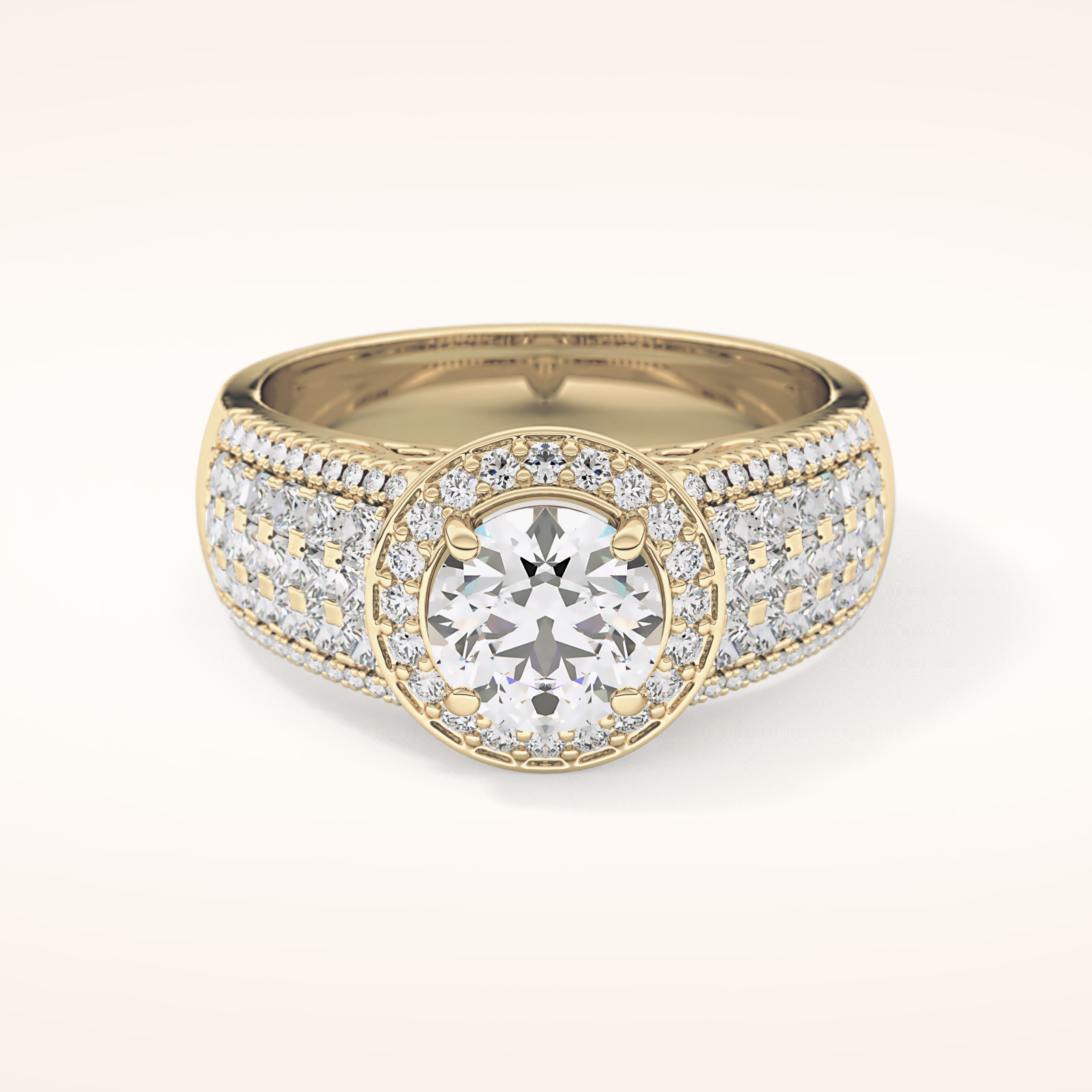 1.51 CT Round Shaped Halo & Triple Pave Moissanite Engagement Ring