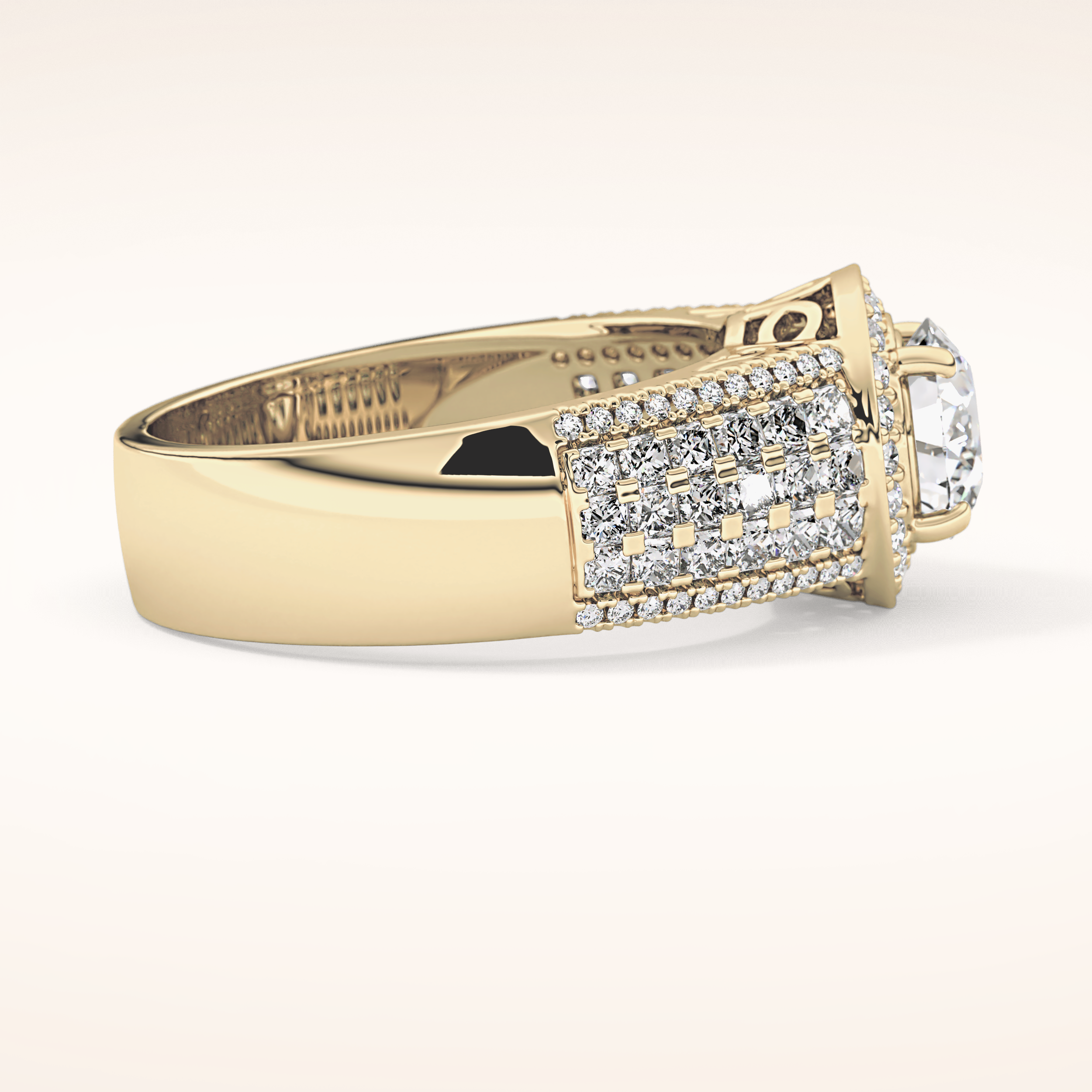 1.51 CT Round Shaped Halo & Triple Pave Moissanite Engagement Ring