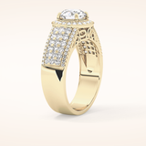 1.51 CT Round Shaped Halo & Triple Pave Moissanite Engagement Ring