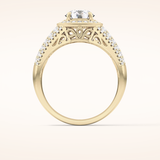 1.51 CT Round Shaped Halo & Triple Pave Moissanite Engagement Ring