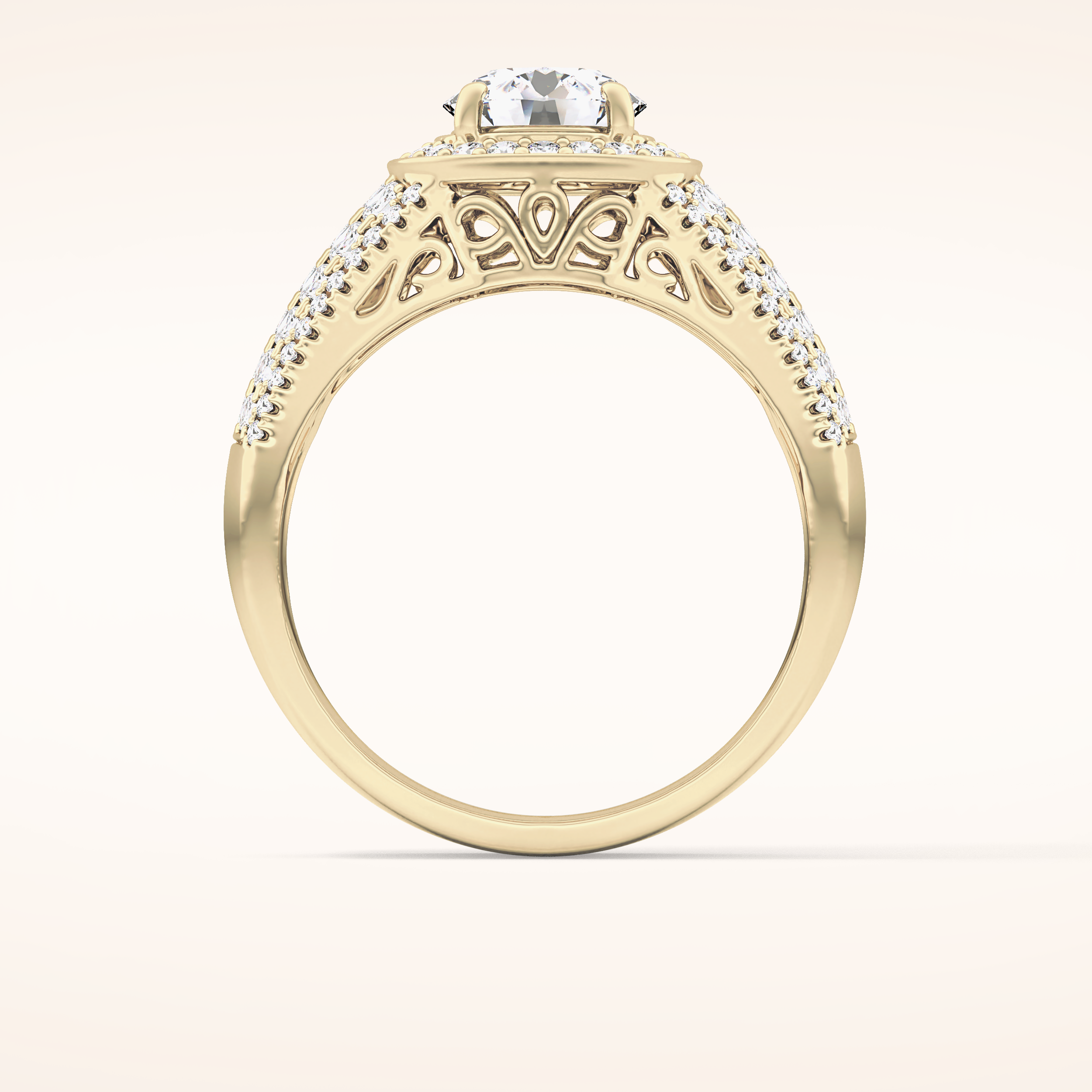 1.51 CT Round Shaped Halo & Triple Pave Moissanite Engagement Ring