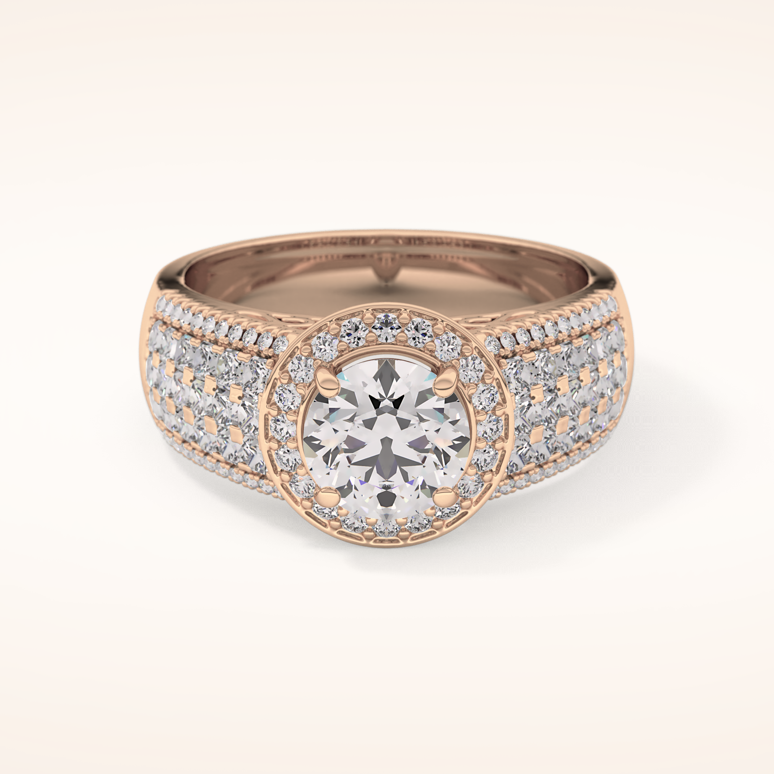 1.51 CT Round Shaped Halo & Triple Pave Moissanite Engagement Ring