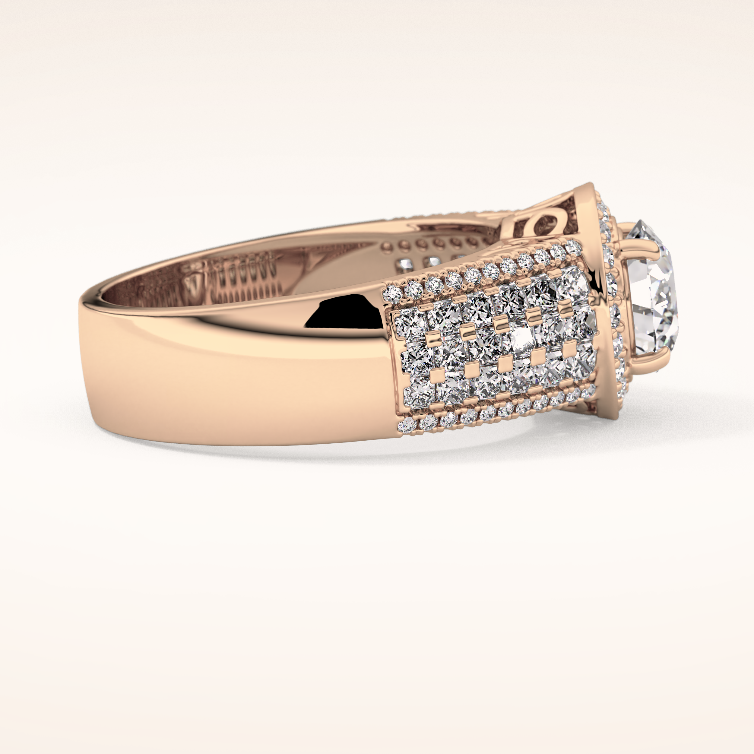 1.51 CT Round Shaped Halo & Triple Pave Moissanite Engagement Ring