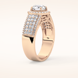 1.51 CT Round Shaped Halo & Triple Pave Moissanite Engagement Ring