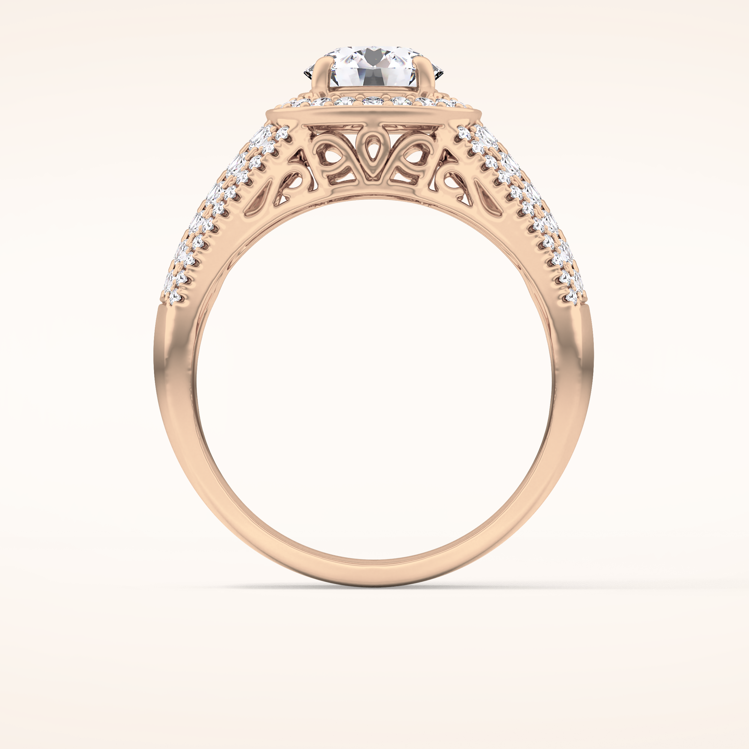 1.51 CT Round Shaped Halo & Triple Pave Moissanite Engagement Ring