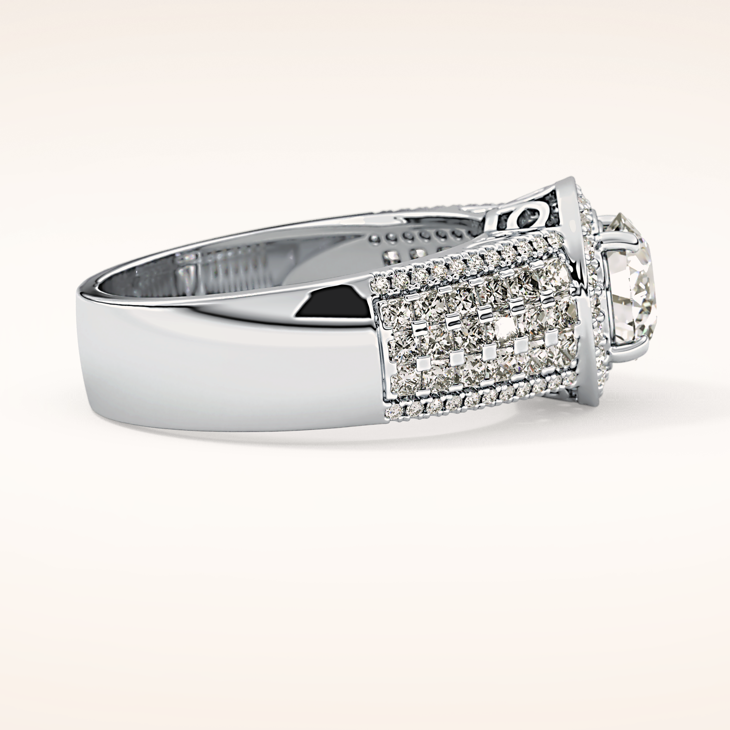 1.51 CT Round Shaped Halo & Triple Pave Moissanite Engagement Ring
