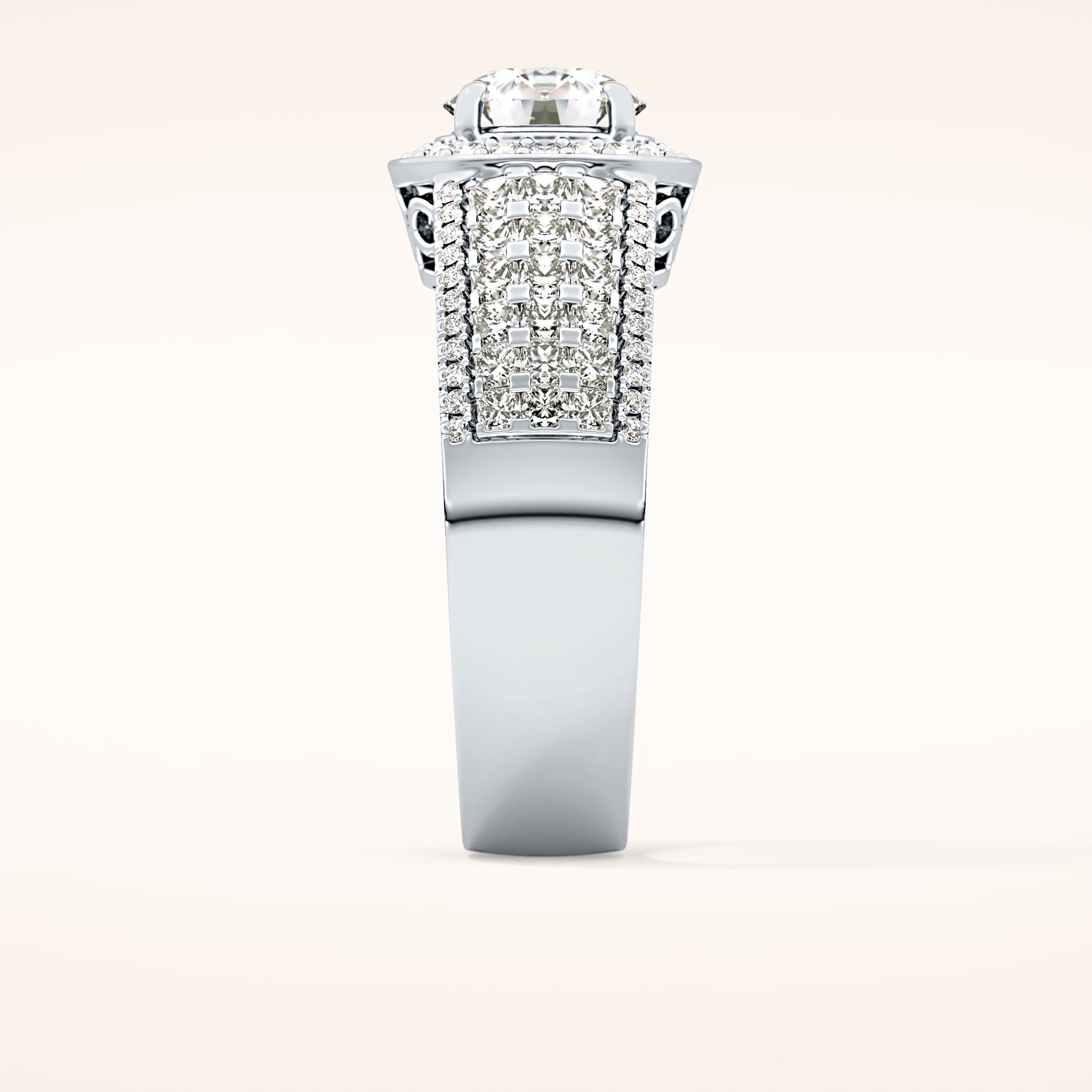 1.51 CT Round Shaped Halo & Triple Pave Moissanite Engagement Ring