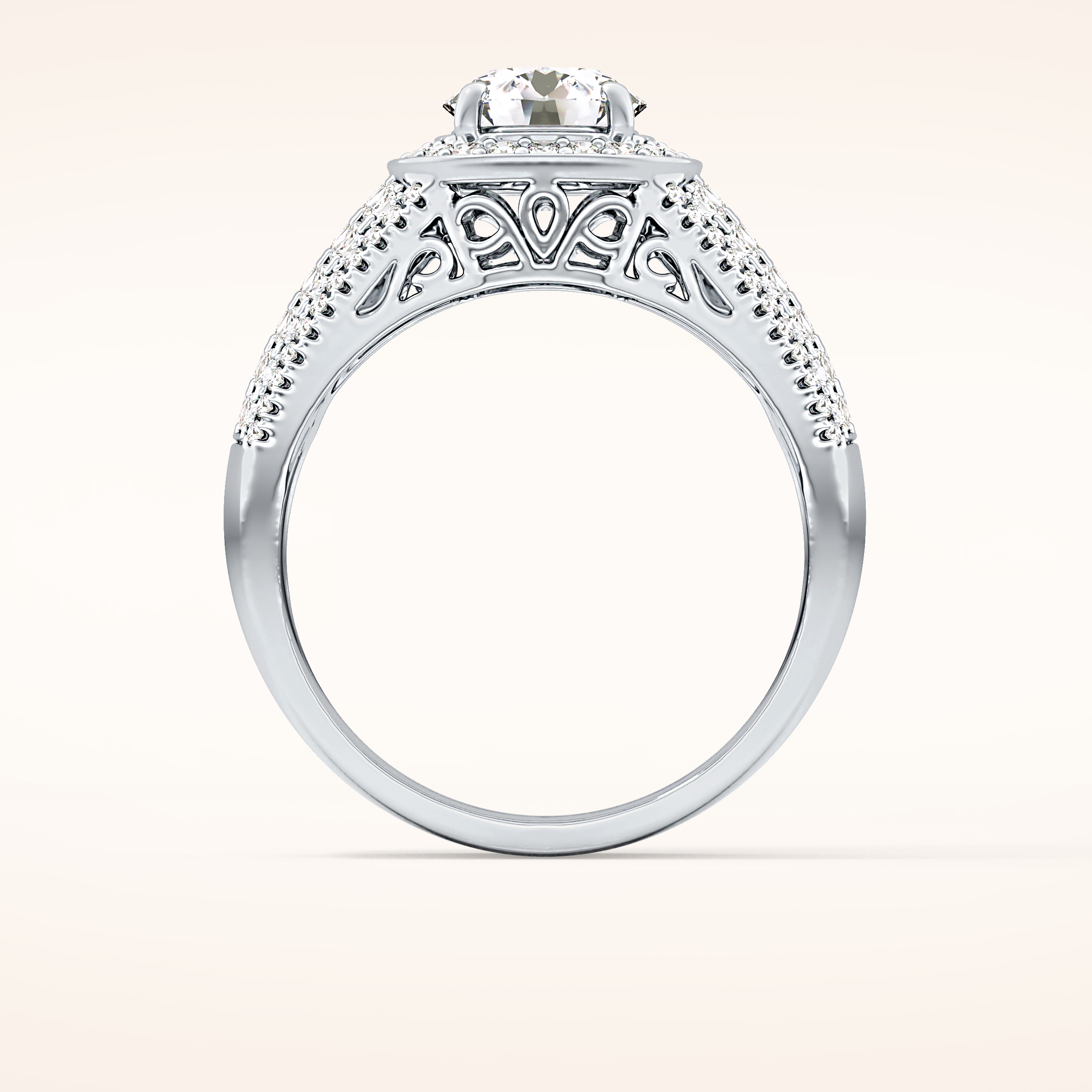 1.51 CT Round Shaped Halo & Triple Pave Moissanite Engagement Ring
