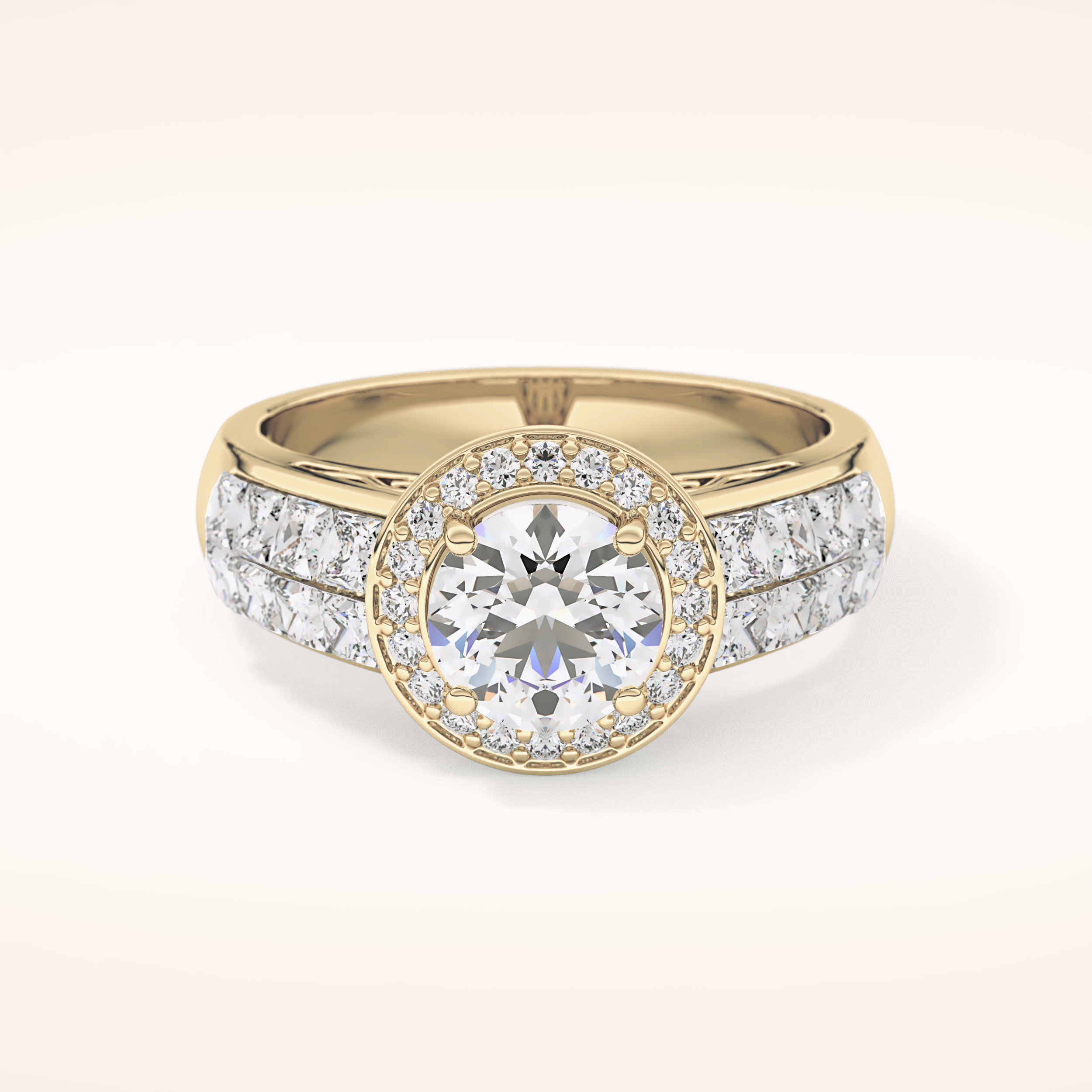 1.51 CT Round Shaped Halo & Double Pave Moissanite Engagement Ring