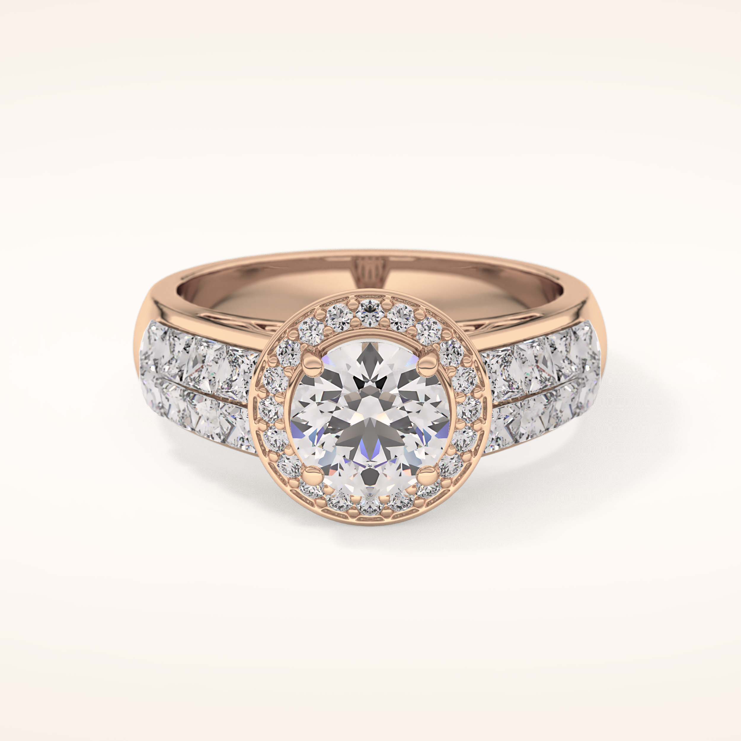 1.51 CT Round Shaped Halo & Double Pave Moissanite Engagement Ring
