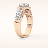 1.51 CT Round Shaped Halo & Double Pave Moissanite Engagement Ring