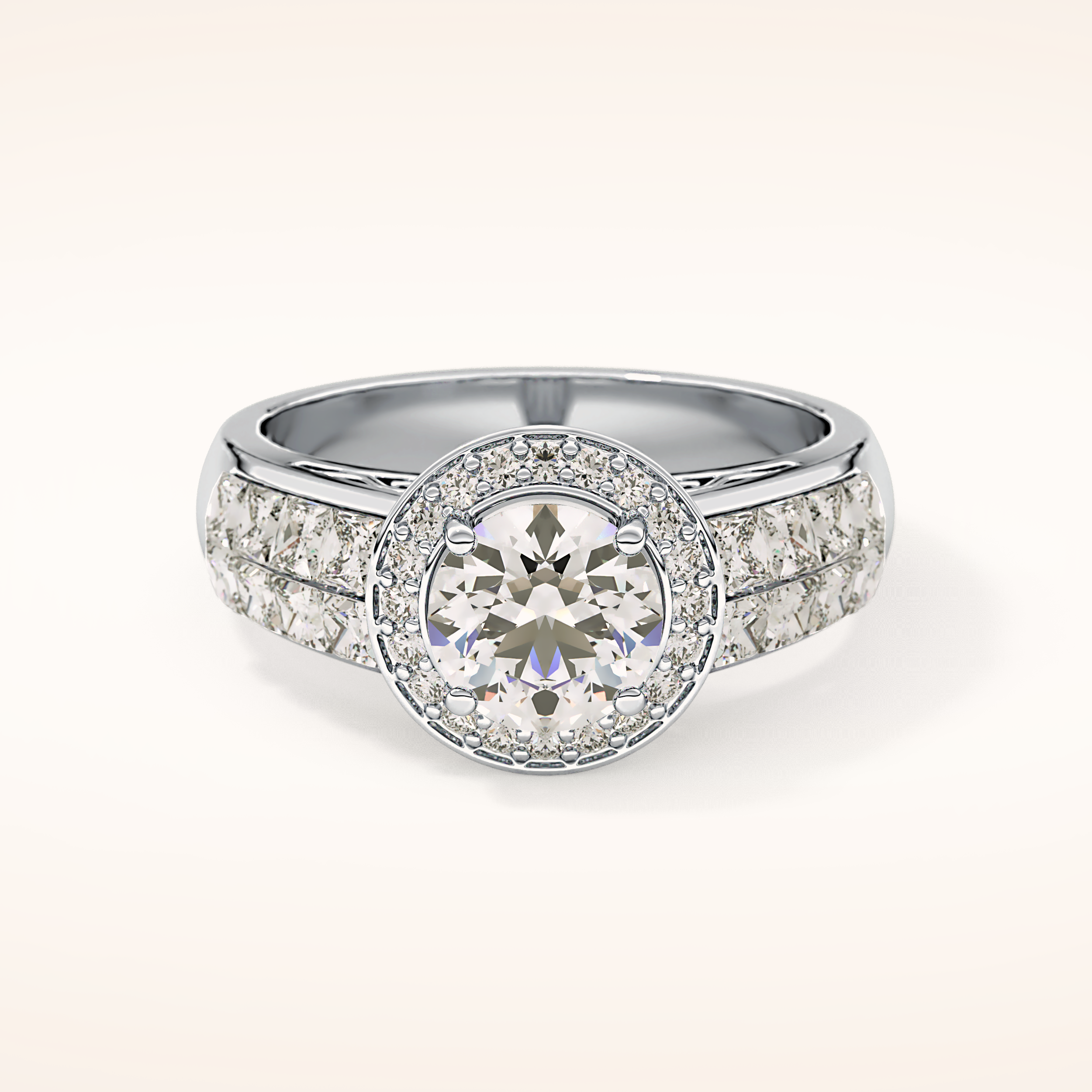 1.51 CT Round Shaped Halo & Double Pave Moissanite Engagement Ring