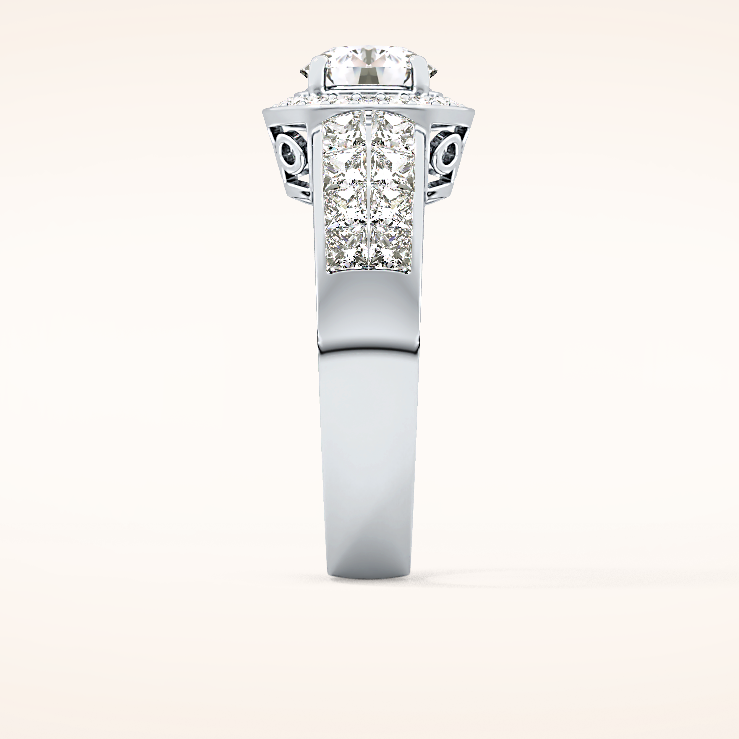1.51 CT Round Shaped Halo & Double Pave Moissanite Engagement Ring