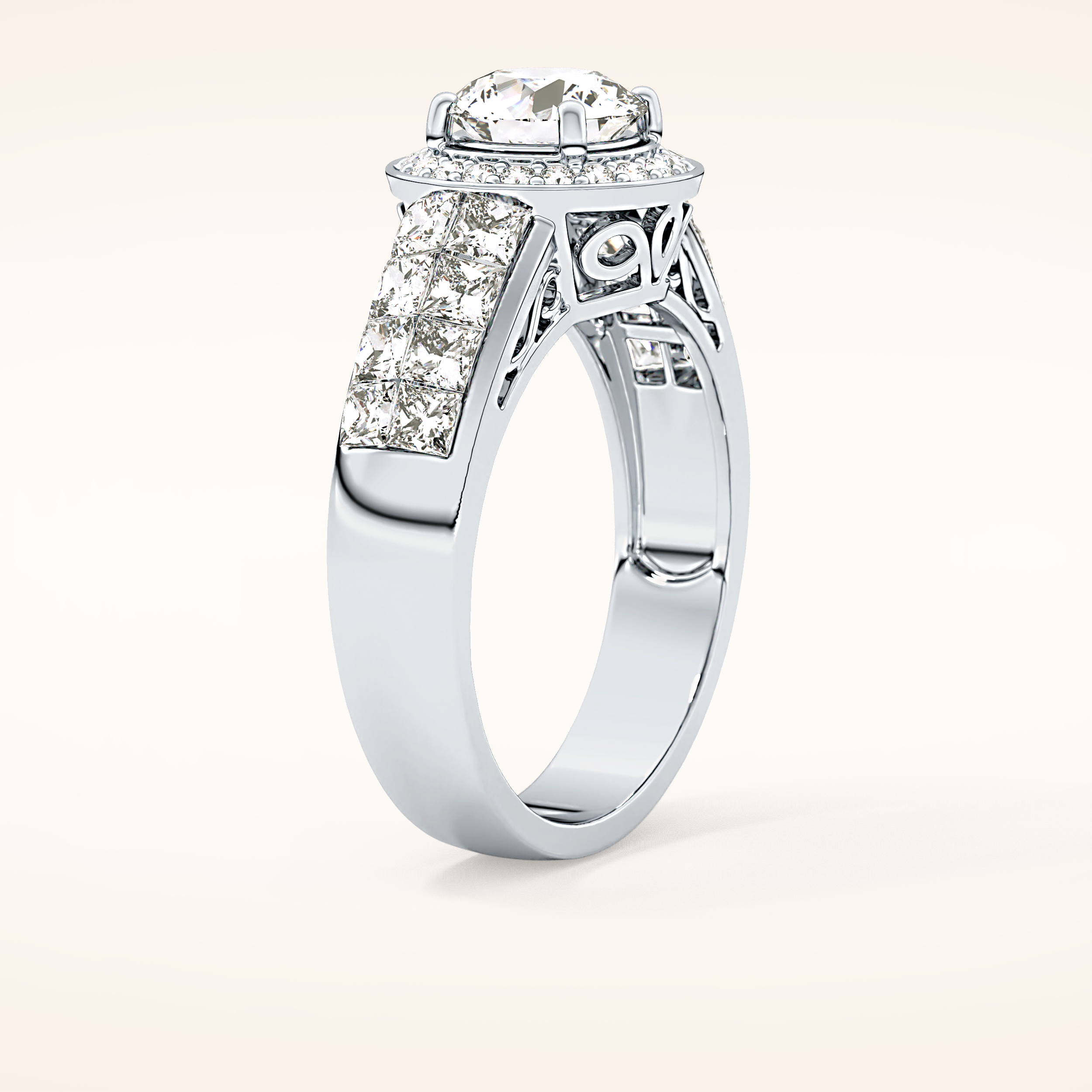 1.51 CT Round Shaped Halo & Double Pave Moissanite Engagement Ring