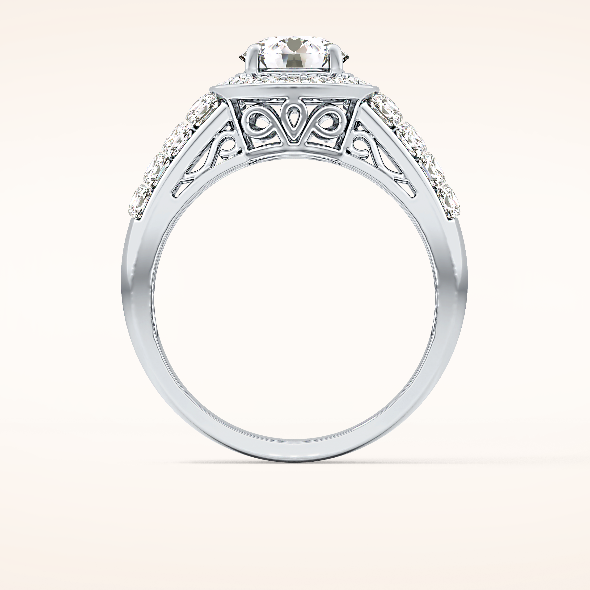1.51 CT Round Shaped Halo & Double Pave Moissanite Engagement Ring