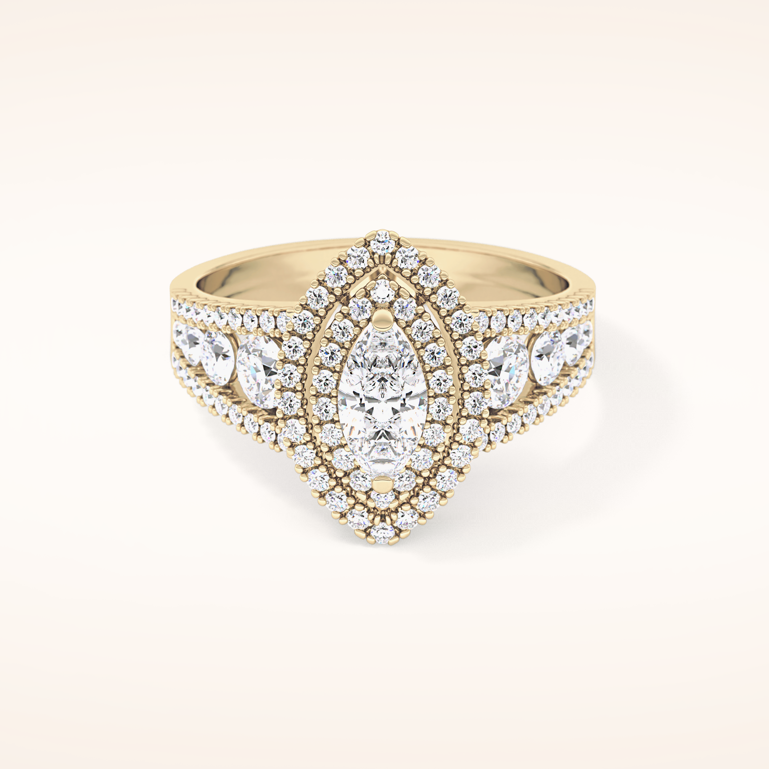 0.45 CT Marquise Shaped Double Halo & Pave Moissanite Engagement Ring